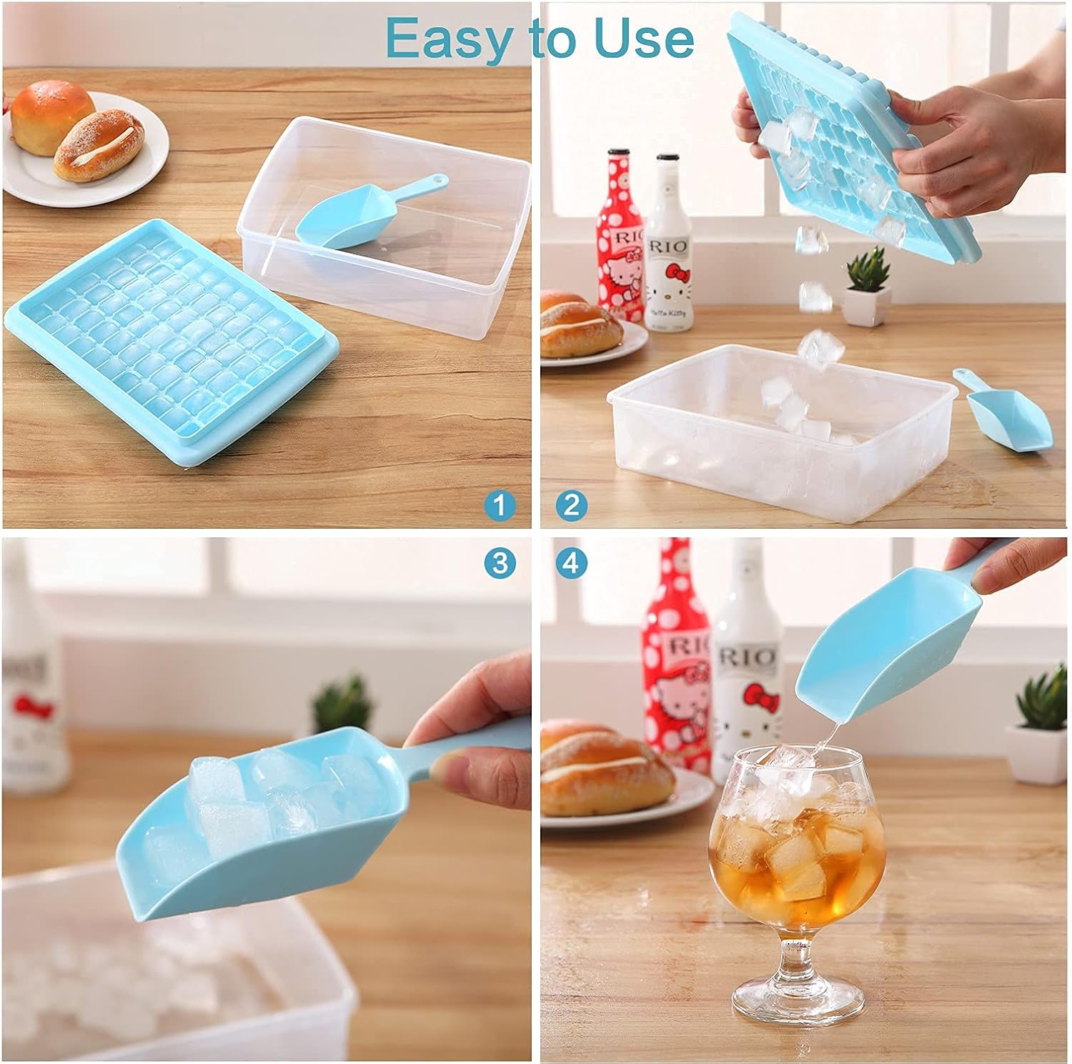 ARTLEO Ice Cube Tray with Lid and Storage Bin for Freezer, Easy-Release 55 Mini Nugget Ice Tray with Spill-Resistant Cover, Container, Scoop, Flexible Durable Plastic Ice Mold & Bucket, BPA Free: Home & Kitchen
