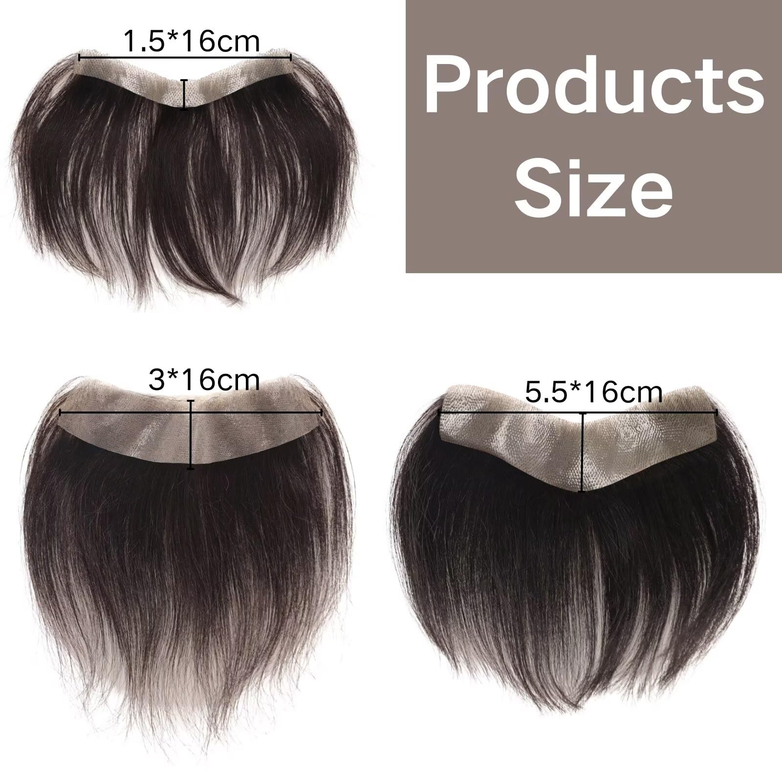 Parrucca frontale per uomo, con attaccatura dei capelli sulla fronte, toupet con anello a M in PU skin, toupet per attaccatura dei capelli naturale, nero 1,5x16 cm