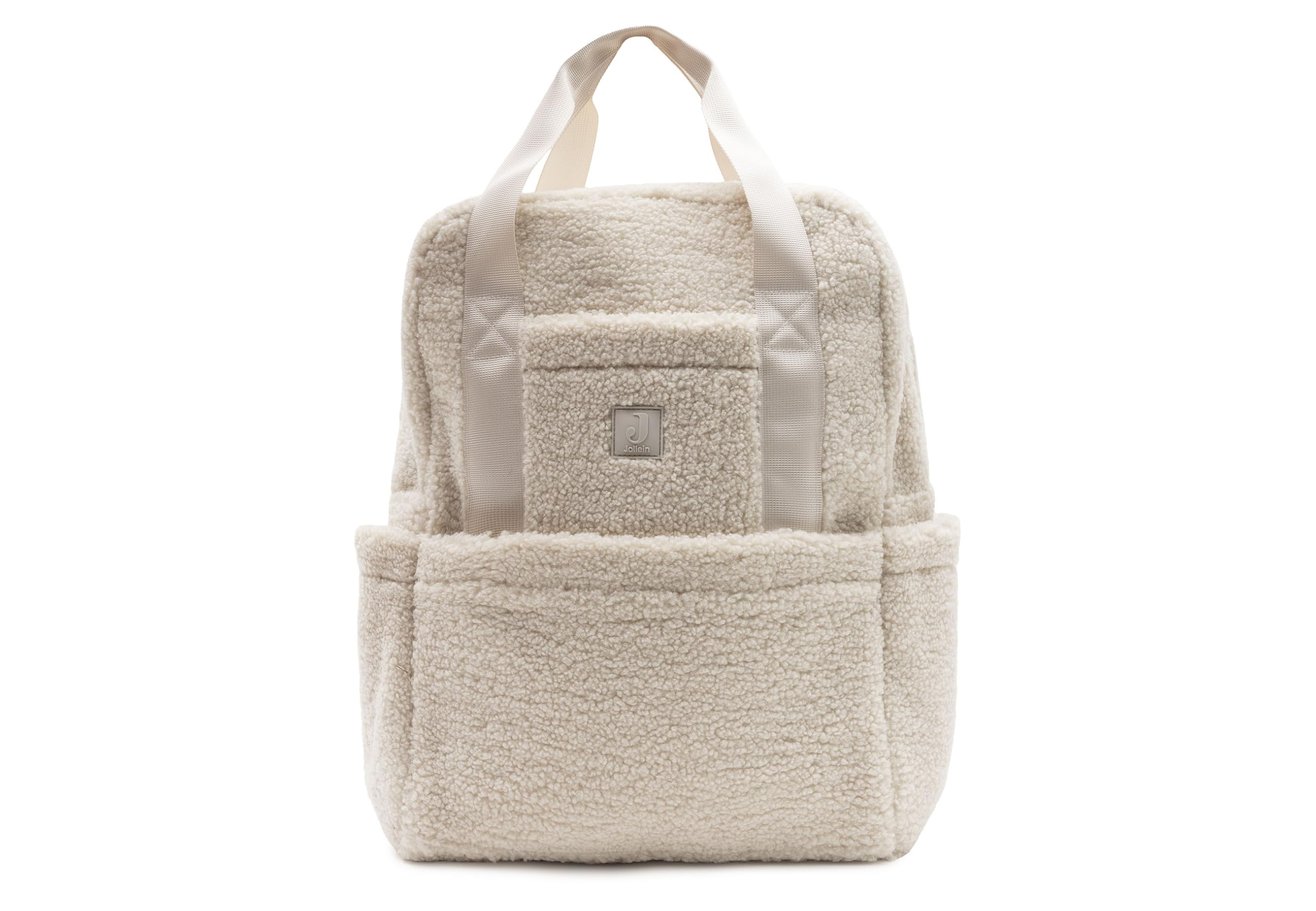 Jollein Wickelrucksack - Teddy Lou - Wickeltasche mit Wickelunterlage - Mit Fächern & Kinderwagenbefestigung - Flaschenhalter - Sand - 40x30x16 cm