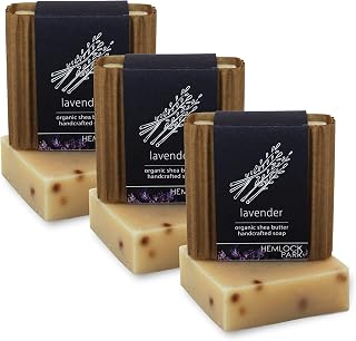 Hemlock Park Moisturizing Organic Shea Butter Bar Soap | Naturally Nourishes Skin with Coconut Oil & Olive Oil | Handcrafted in USA | Set of 3 Bars (Lavender)