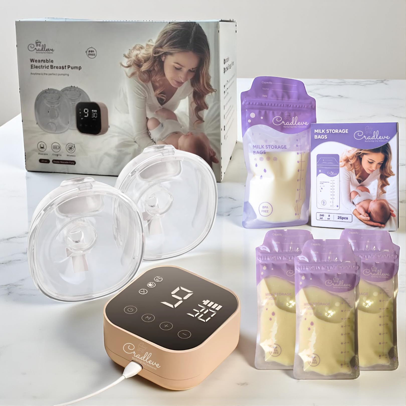 CRADLEVE Dual Electric Wearable Breast Pump plus Milk Storage Bags (Pack of 25) | Handsfree Double Pumping | Anti-Backflow | BPA Free | Leak-Proof Pre-Sterilized Bags | Complete Breastfeeding Essential for Moms-image-22