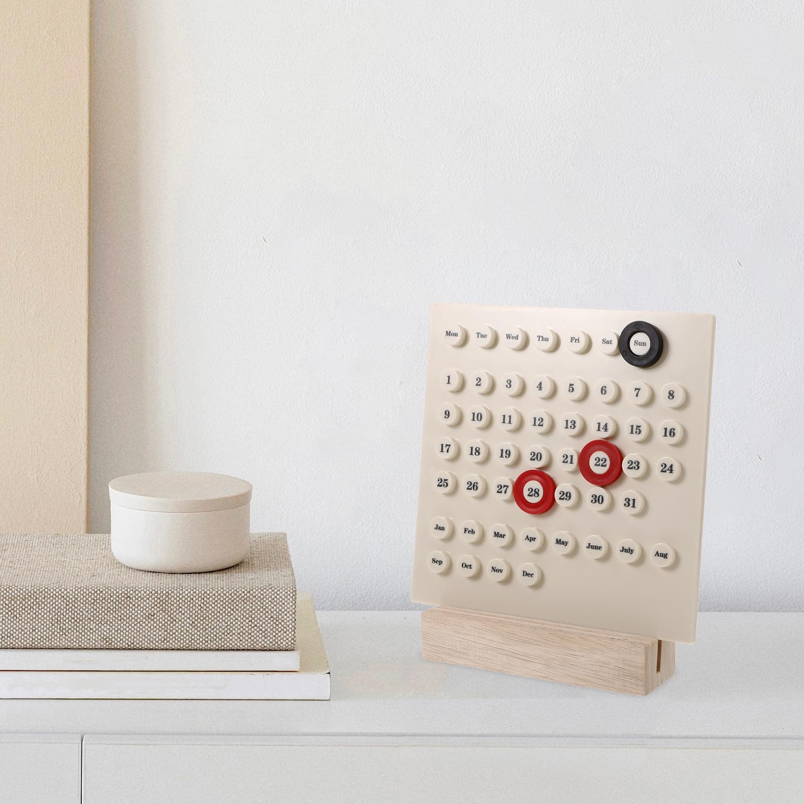 SHINEOFI 5 Stück Standkalender und Kunststoff im Vintage Stil für Zuhause | Beige Farbton, Dekoratives Tischobjekt, Funktionaler Kalender mit Doppelnutzen