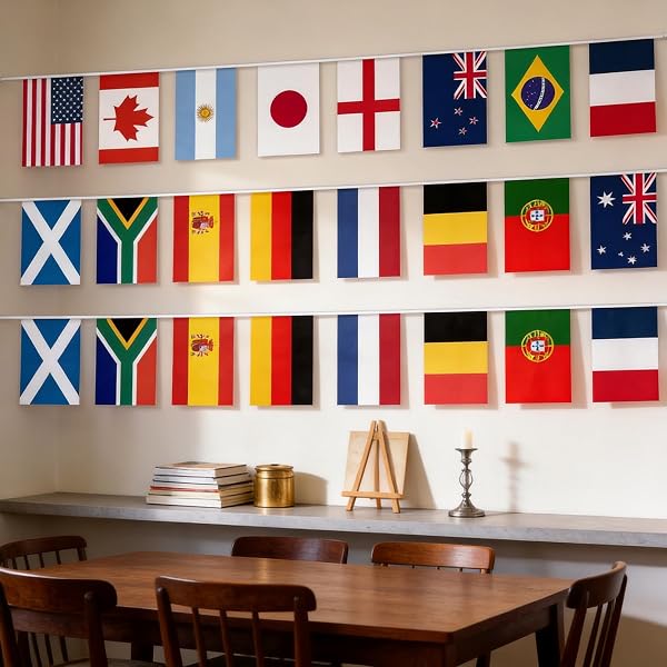 World Cup Football 2026 Flag Bunting 11m 36ft 32 Flags 16 Countries Flags of the World Polyester Stitched World Flags Bunting for Garden Home Bar Club Party World Cup Bunting 2026 Decorations - 5
