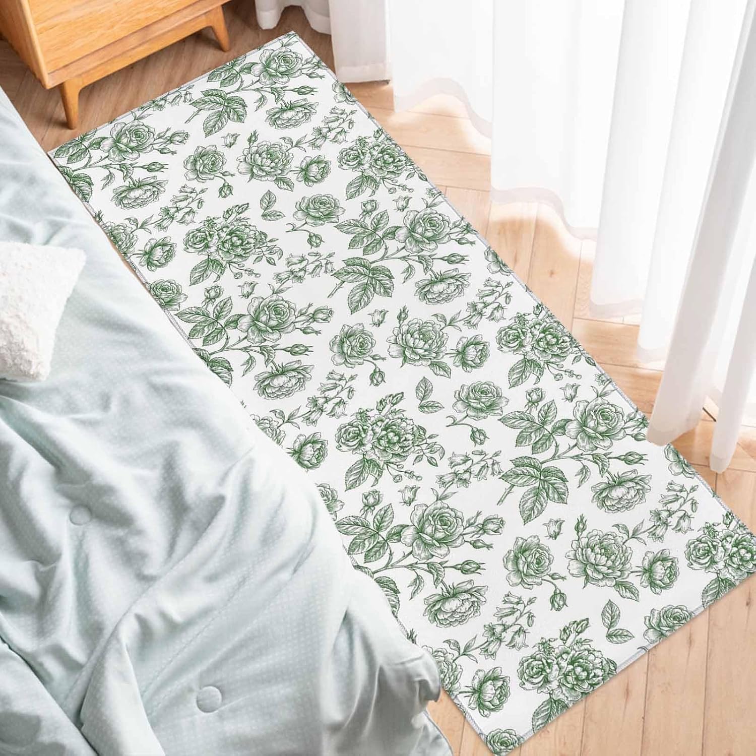 Teamery Kitchen Mats for Floor Watercolor Rustic Rose Flower Washable Non Slip Kitchen Rugs 1PCS, Country Floral Leaf Seamless Absorbent Standing Mats for Sink Bathroom Office Living Room 15.7x47.2in