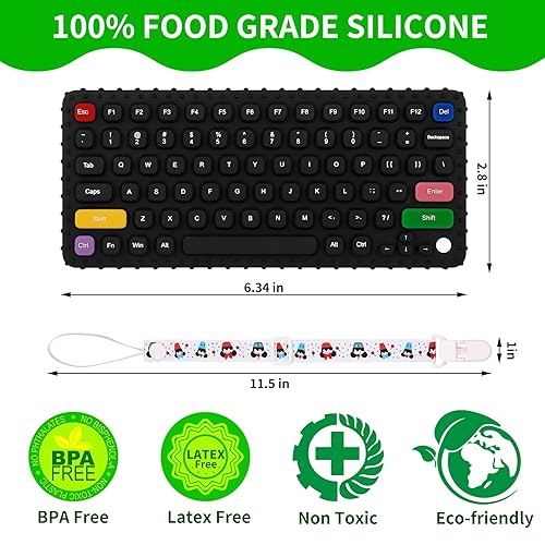 Miniatura 2 de TRACYCY Juguetes de dentición con forma de teclado para niños pequeños, paquete de 2 juguetes de dentición de silicona para bebés de más de 6 meses,