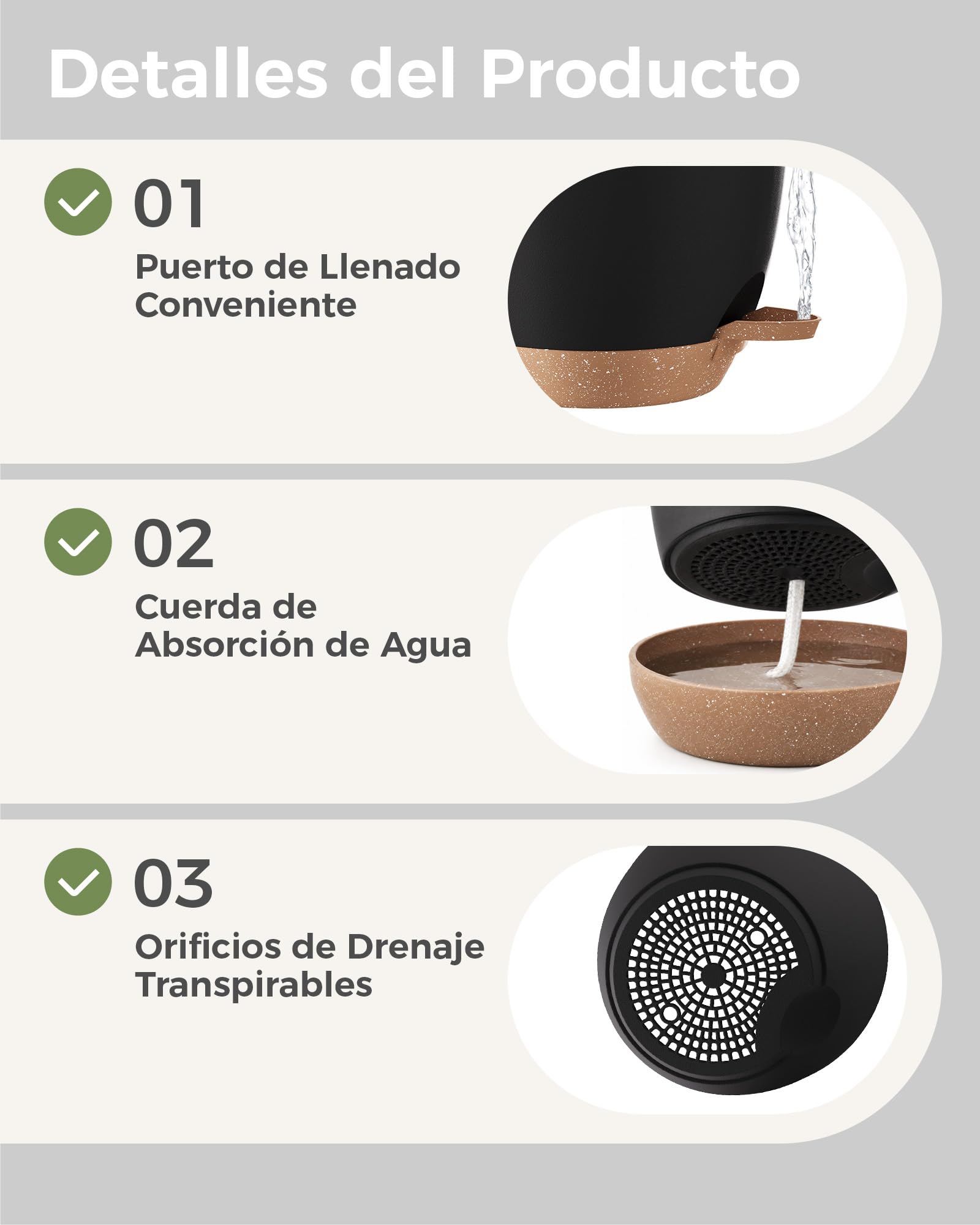 Bamworld Macetas Autorriego de Interior, Tiesto de Plástico con Base Integrada, Pack de 6 (20/18/17/15/14/13 cm), para Cocina, Balcón, Jardín y Vivero Interior macetas Negro