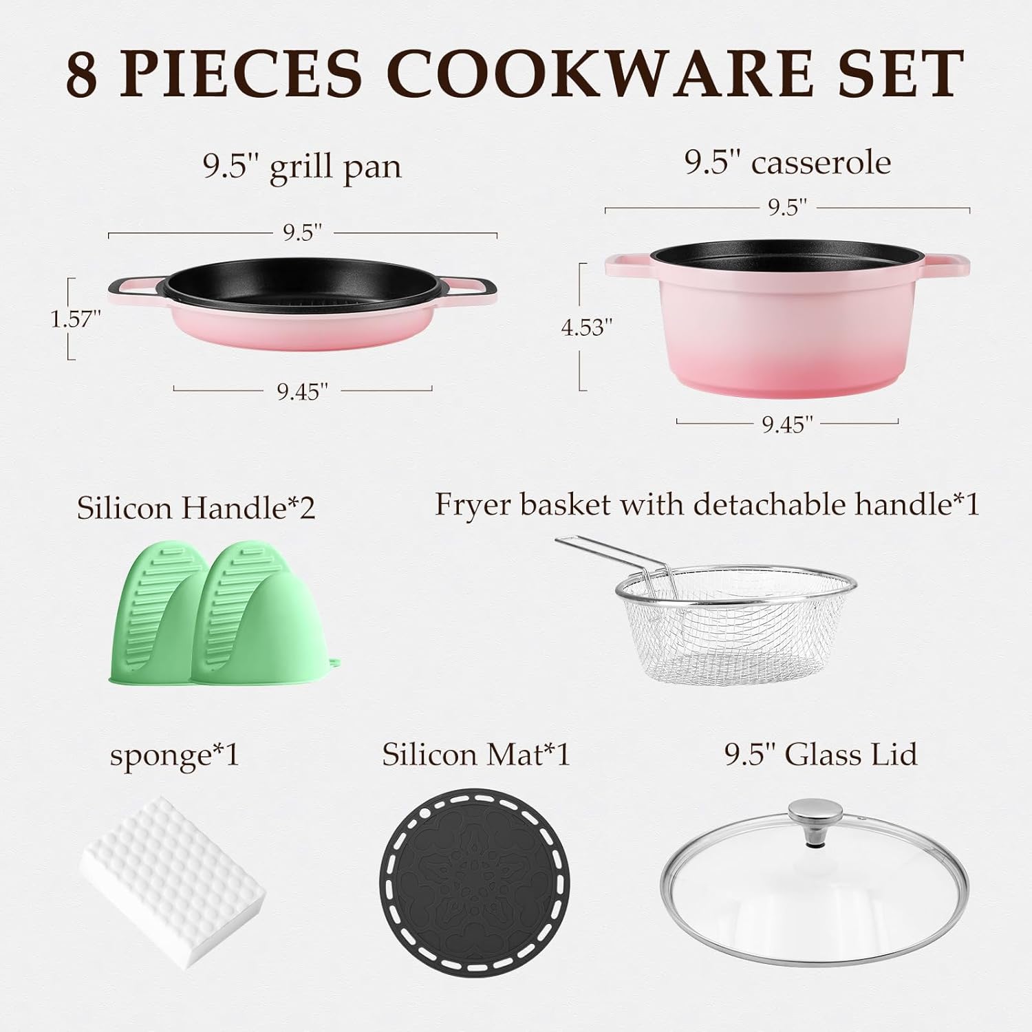 8 Pcs pots and pans set,cookware set non stick,pots and pans set Oven-safe and dishwasher-safe,PFAS/PFOA Free,Induction Dishwasher Oven Safe cookware set (Pink)