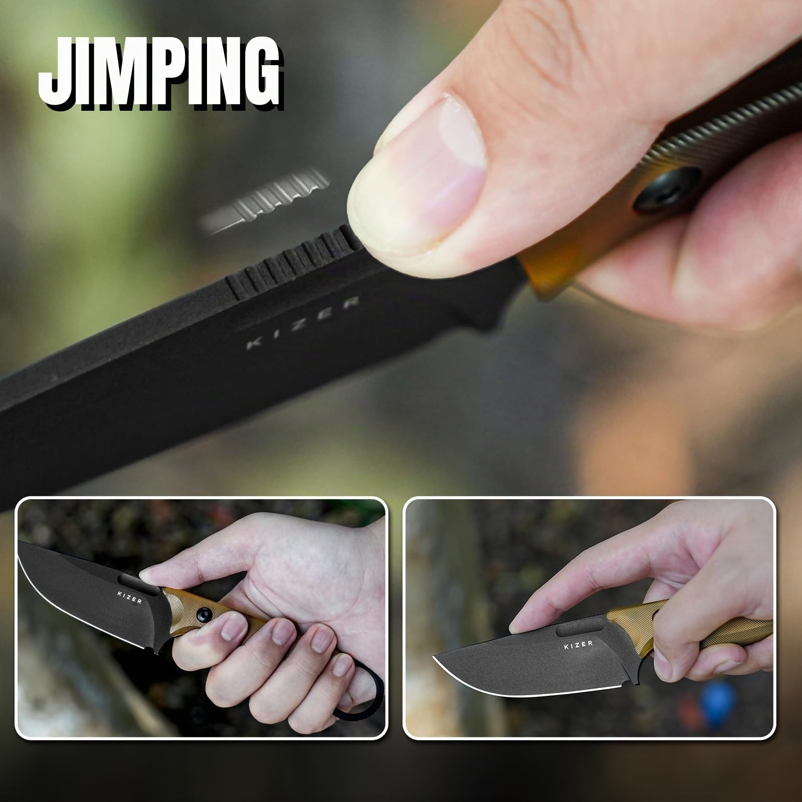 Kizer Cabox Cuchillo de Hoja Fija 3,36" Nitro V Acero Cuchillo de Caza de Hoja Fija Mango PEI con Funda para Supervivencia Camping Caza 1048A6 | Cuchillo de supervivencia de 8,53 cm con vaina, cuchillo EDC para caza Bushcraft