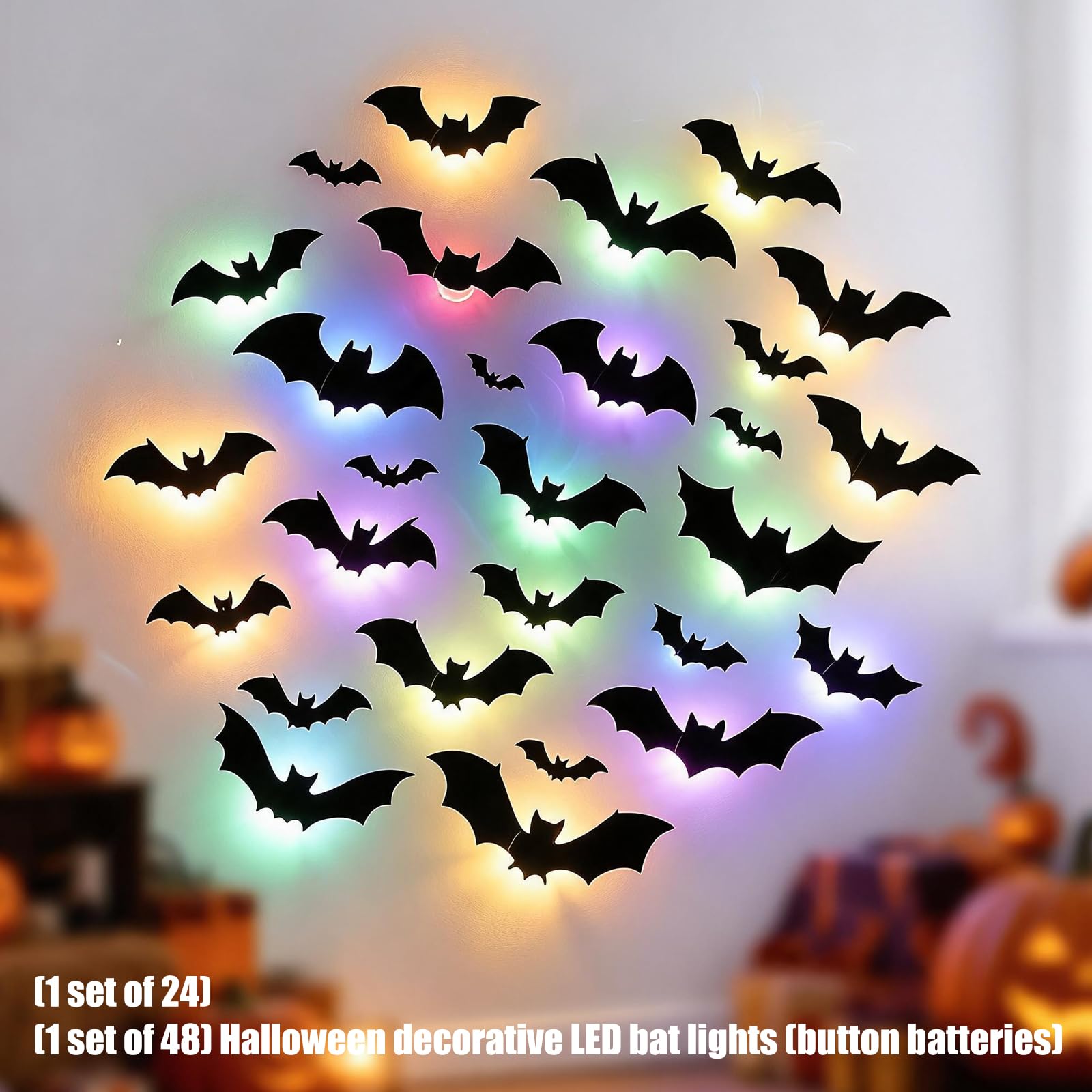 Decoración de murciélago de Halloween iluminada, A