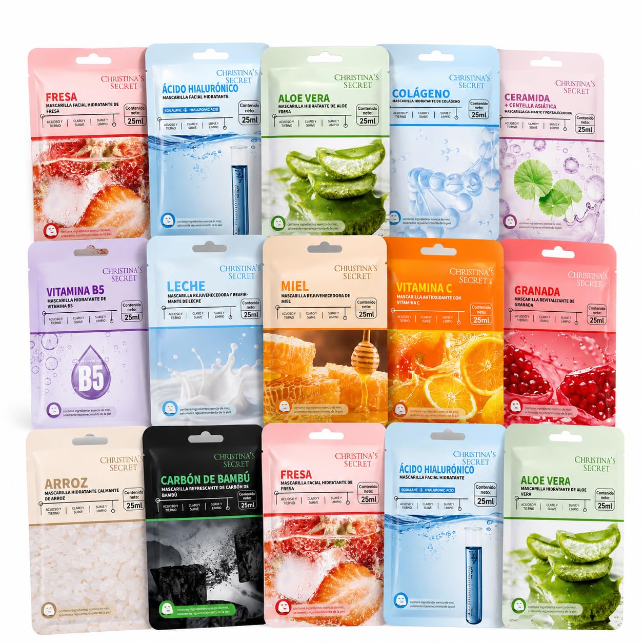 Mascarillas Faciales Coreanas Surtidas – Pack de 15 Piezas Hidratantes con Extractos Naturales – Skincare Coreano K-Beauty para Cuidado del Rostro