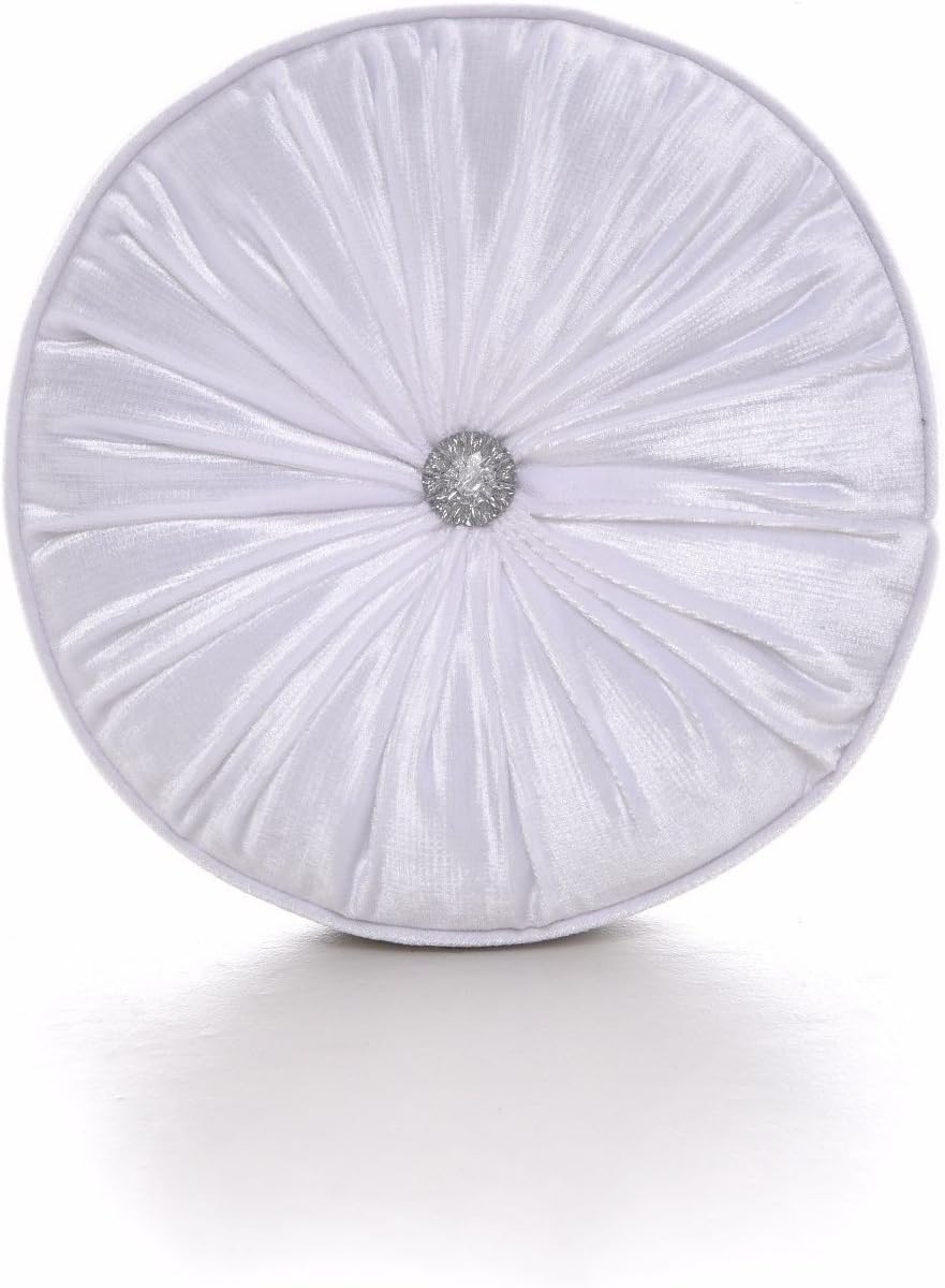 Artistic Fashionista Luxurious Quality ROUND, SQUARE OR BOUDOIR SHAPE FILLED BUTTONED CUSHIONS For Any Part Of Your Home (White, Round Cushion)