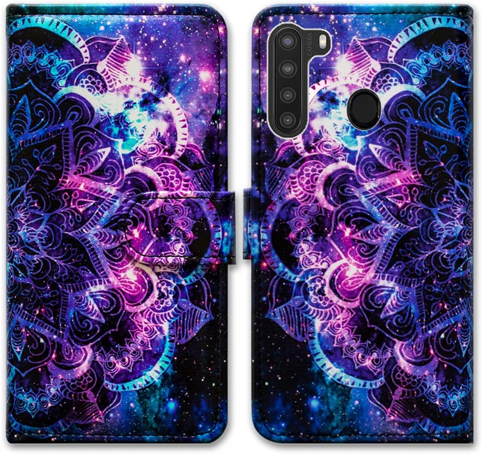 Bcov Galaxy A21 Case, Purple Mandala Galaxy Sky Leather Flip Case Wallet Cover with Card Slot Holder Kickstand for Samsung Galaxy A21 2020