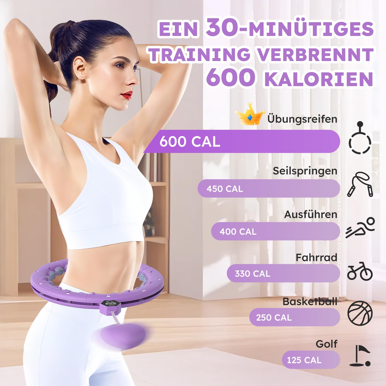 Smart Hula Hoop Reifen Erwachsene mit Gewicht Kugel und Hüftgürtel, Umfang (70-130cm) Abgebauter Fitnessreifenl, Hoopie Der Nie Herunterfällt für EIN Lustiges Training