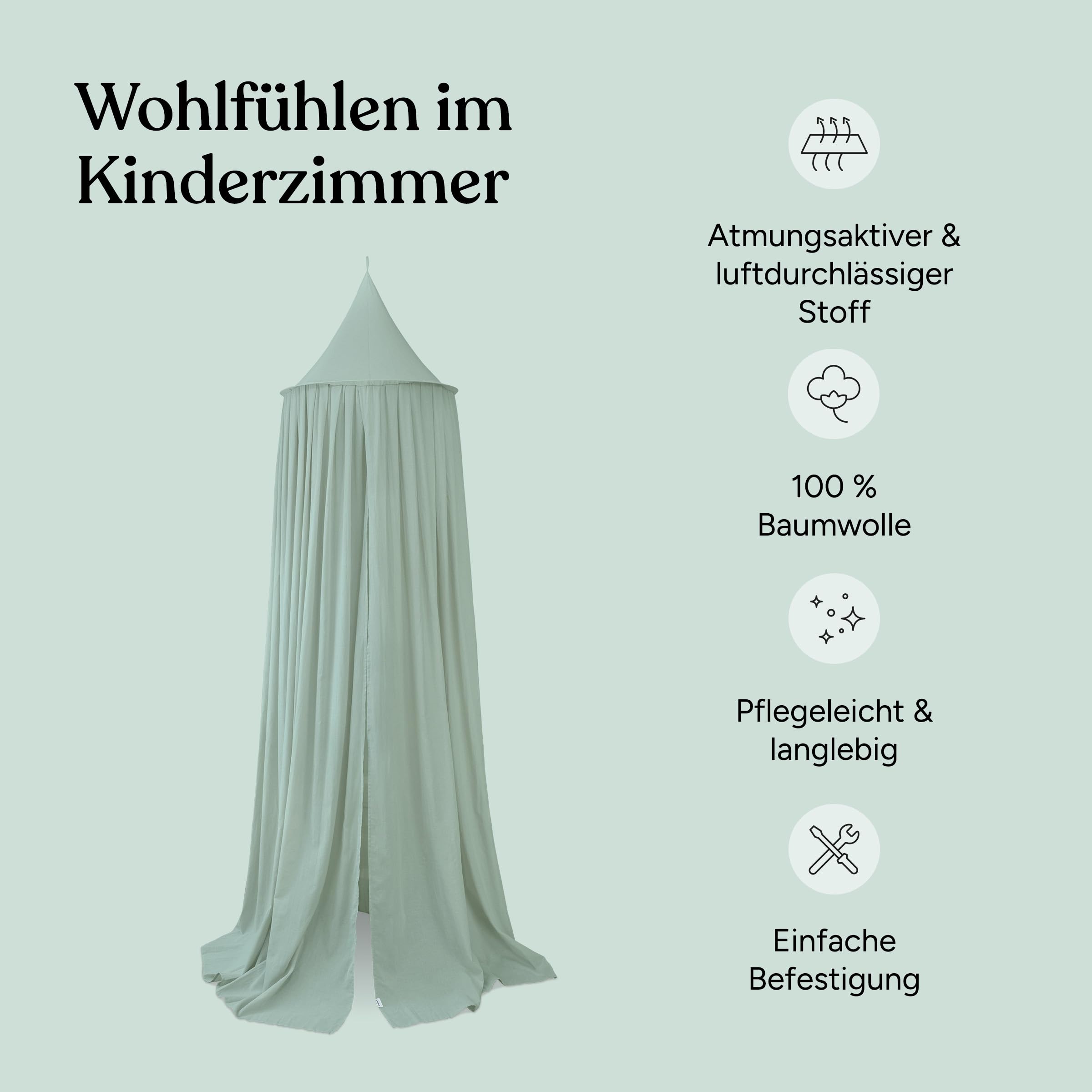 Ehrenkind® Baldachin mit Ring | Wohlfühl-Dekoration für das Kinderzimmer | Betthimmel Kinderzimmer aus 100% Bio-Baumwolle | Als Betthimmel Hausbett oder Himmelbett Vorhänge | Beige