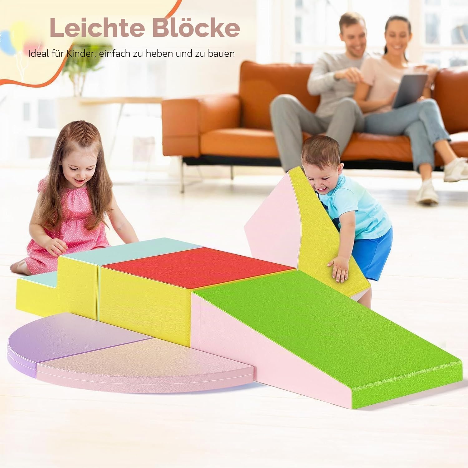 6-teiliges Schaumstoff Bausteine,ungiftige weiche Schaumstoff-Bausteine für Babys Indoor Softbausteine Großbausteine Kinder Montessori Spielzeug faltbarem Block und Tunnel Kleinkinder von 1–3 Jahren