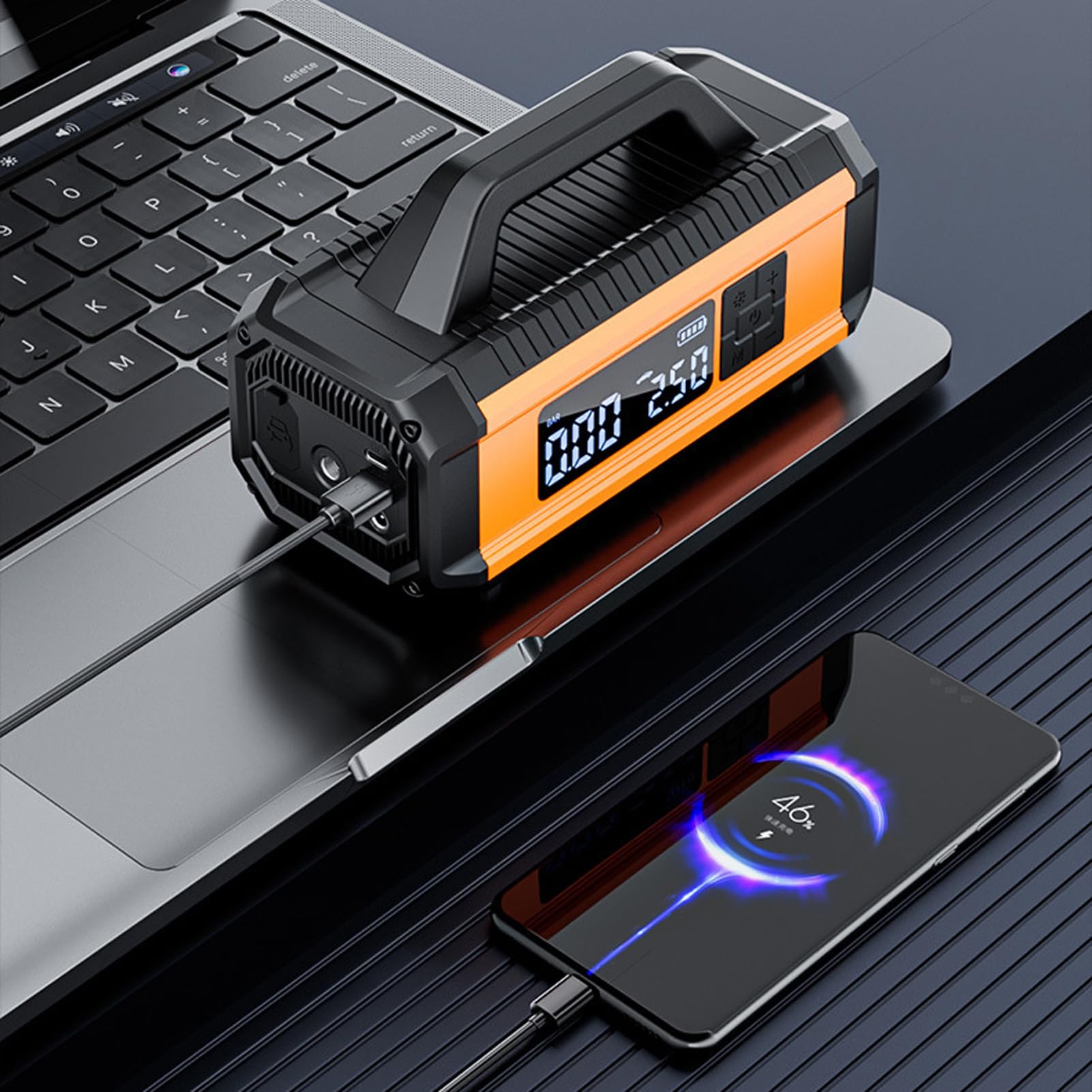 HUIOP Avviatore di emergenza per auto,Avviatore di emergenza multifunzionale con compressore d'aria portatile wireless 150PSI pompa gonfiabile Power Bank 10000mAh con luce LED per auto 12V SUV