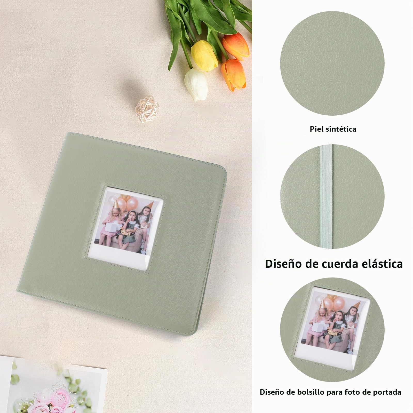 MUZIRI KINOKOO Álbum de Fotos de 288 Bolsillos para Instax Wide EVO/400/300/210/Link WIDE, Álbum de Cuero PU, Álbum de Fotos Recuerdo de Colección de Películas de 4.25 x 3.4 Pulgadas - Verde