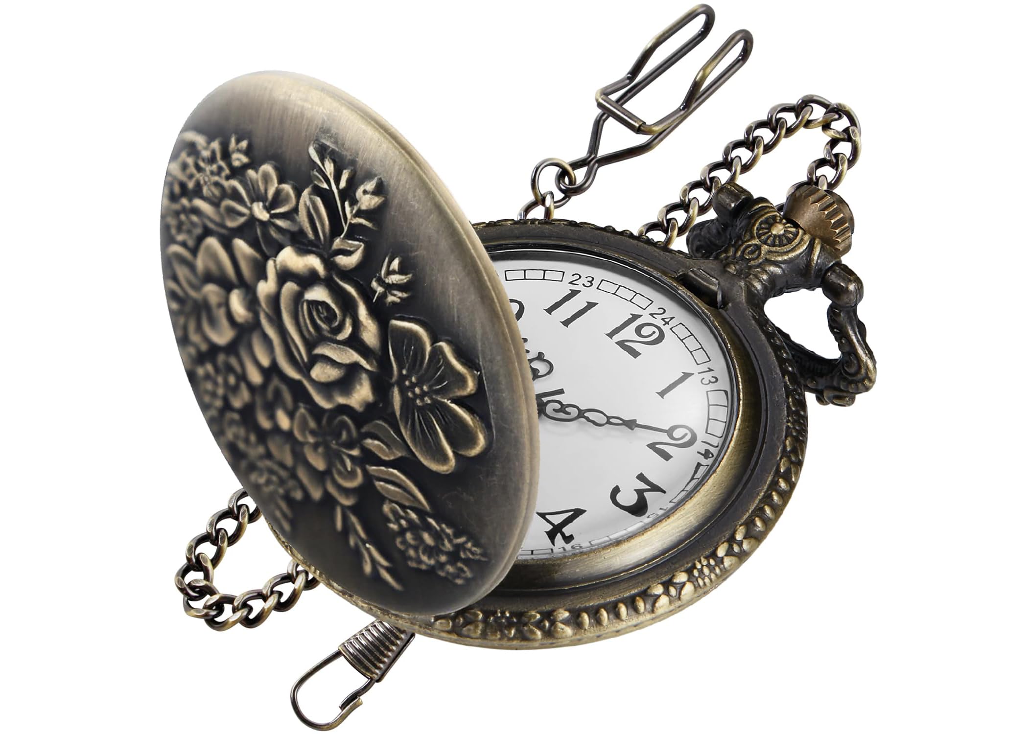 Bronze G Quartz Pocket Watch for Men, Men's Quartz Pocket Watch with Chain