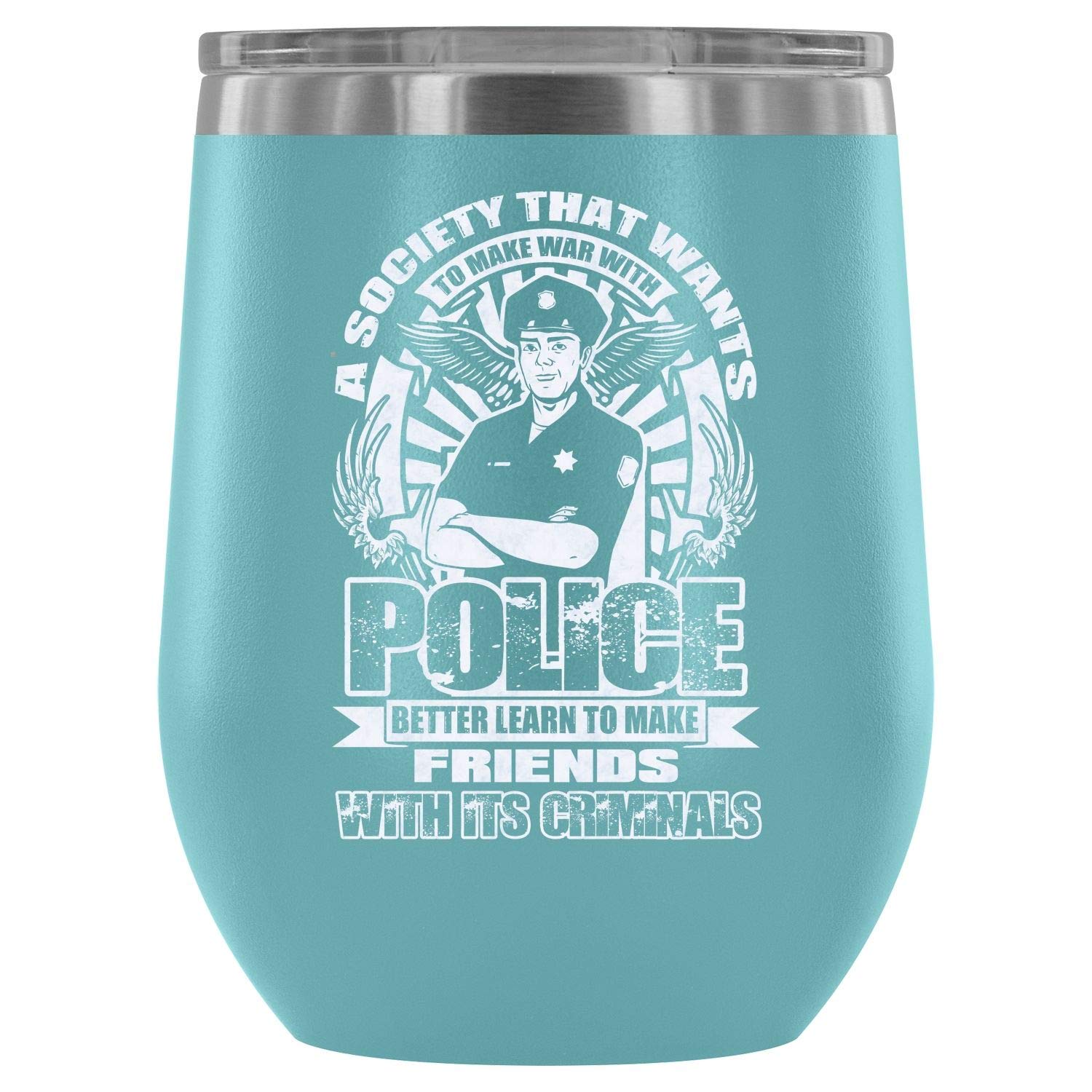 MISOSTORE Stainless Steel Tumbler Cup with Lids for Wine, Being A Police Officer Wine Tumbler, Job Title Vacuum Insulated Wine Tumbler (Wine Tumbler 12Oz - Light Blue)