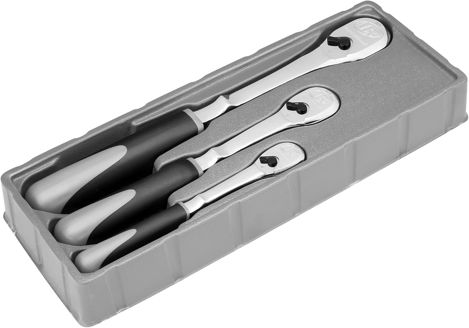 Ingersoll Rand 3-Piece 90-Tooth Ratchet Set – 1/4", 3/8", 1/2" Drive, Chrome Vanadium Steel, Sealed Heads, Comfort Grip Handles – 752026