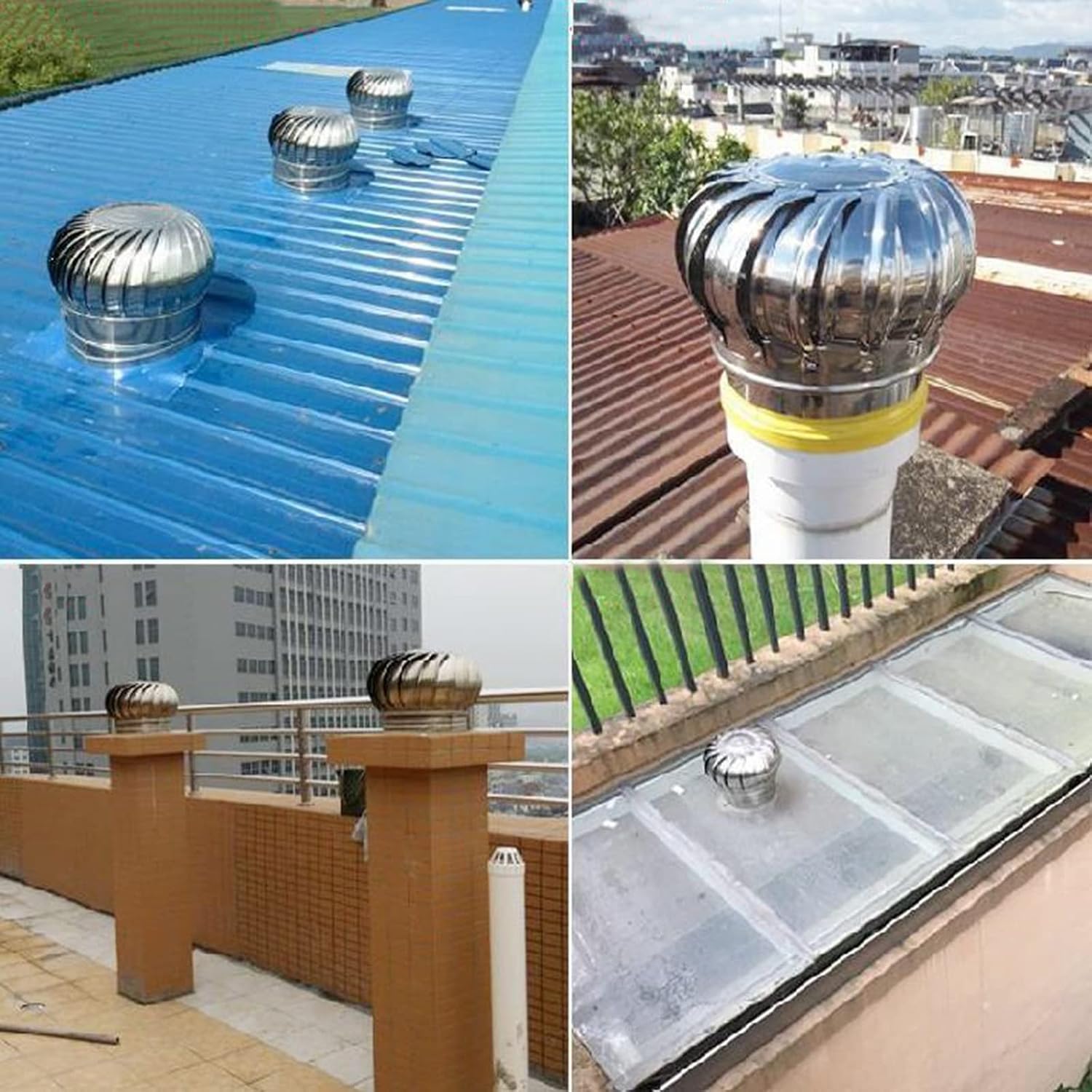 Stainless Steel Chimney Cowl Ventilator 300mm Rotating Roof Cap Anti-Downdraught Spinner Ventilation Solution for Improved Airflow (100-500mm)