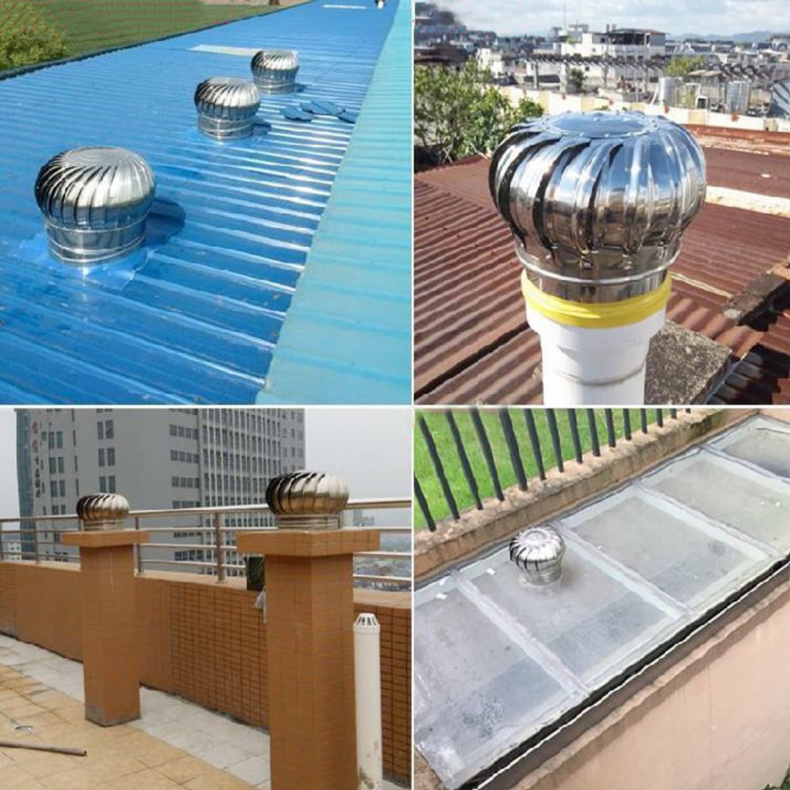 Sombrerete de Chimenea Giratorio de Acero Inoxidable, Ventilador de turbina para Techo Anti-Corrientes descendentes de 150 mm.
