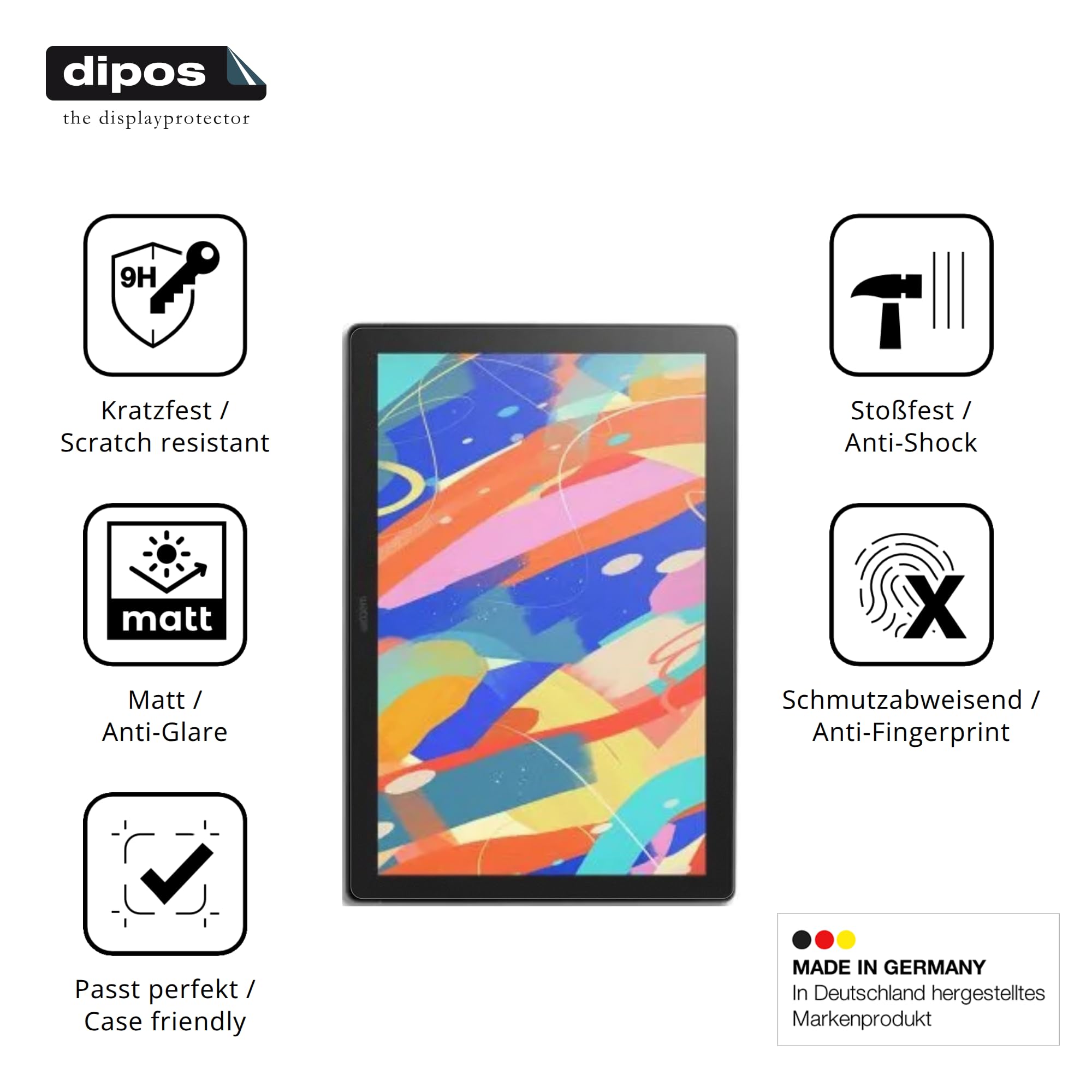 dipos 2x Pellicola Protettiva 9H opaca per Wacom Cintiq 16 | Antiriflesso, non si rompe e non si scheggia, non è vero vetro, Anti-Shock, antigraffio, senza bolle, autoadesiva