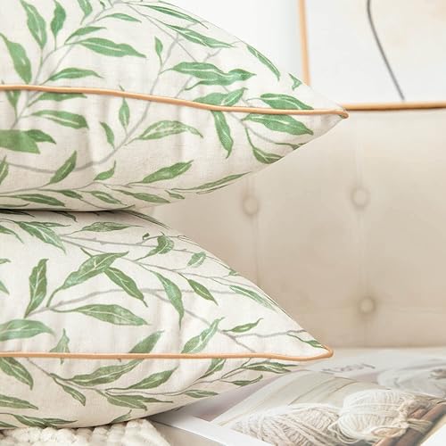 Miniatura 6 de VOGOL Juego de 2 fundas de almohada con estampado de hojas verdes con cenefas de cocina a juego, cenefa de 52 x 18 pulgadas para ventana pequeña, un