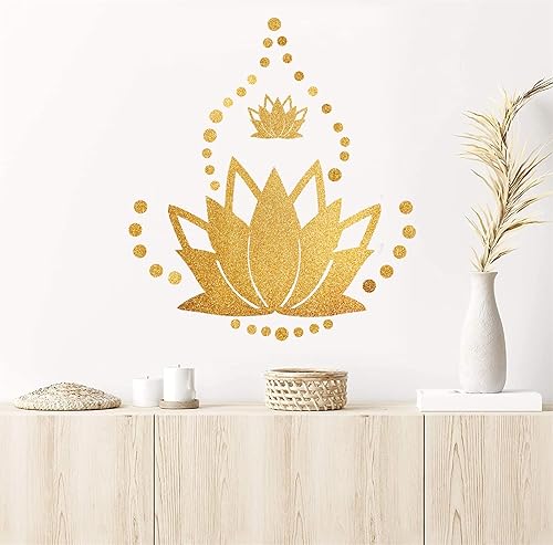 Miniatura 5 de Calcomanía de pared de flor de loto, calcomanías de pared doradas, calcomanía moderna de loto para yoga, hinduismo, arte hindú, adhesivo de vinilo