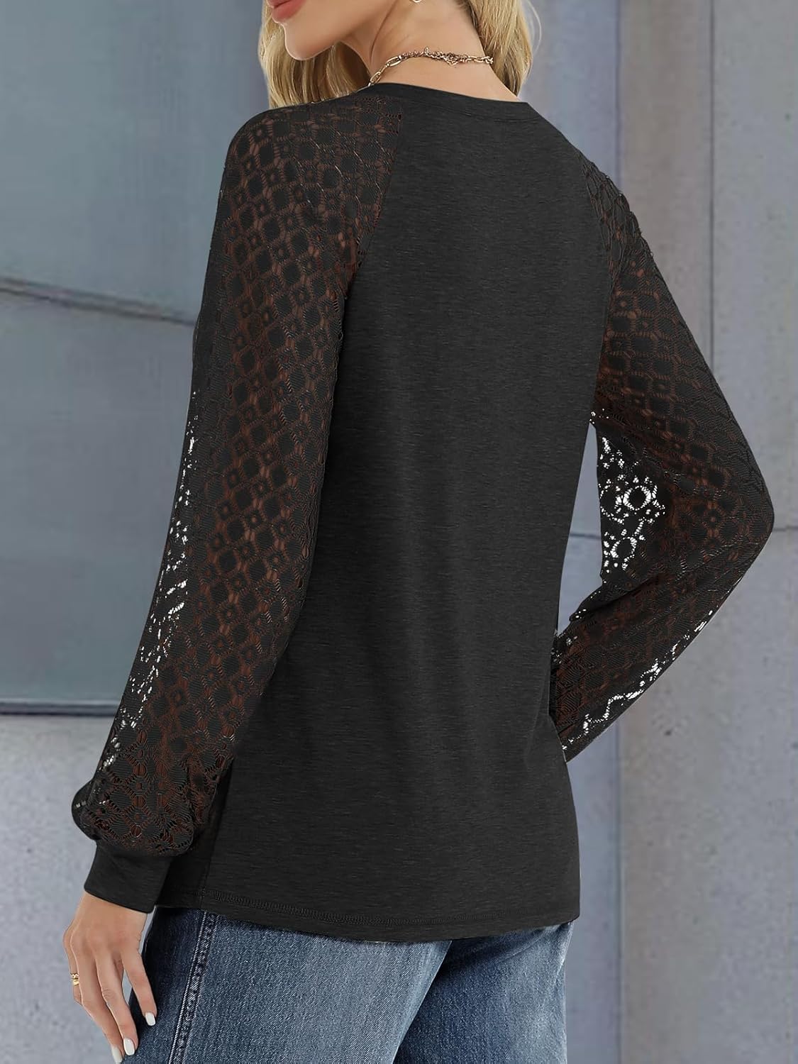 ATHMILE Womens Long Sleeve Shirts V-Neck Lace Tops Business Casual Blouses Tee 2025 Trendy Fall Fashion Outfits Clothes - Image 4