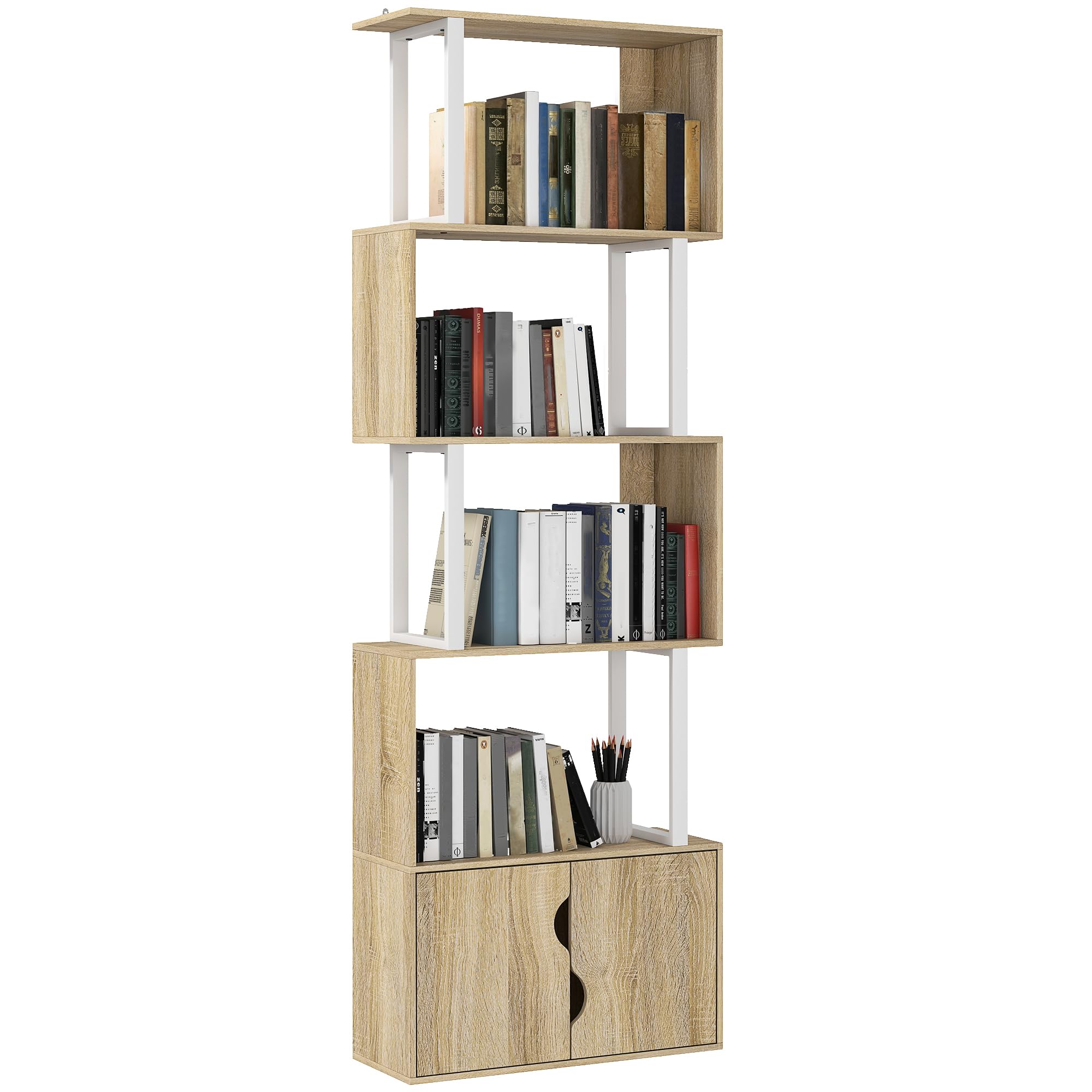 HOMCOM Bibliothèque à 5 Niveaux en Forme de S 60 x 23,8 x 179,2 cm Naturel