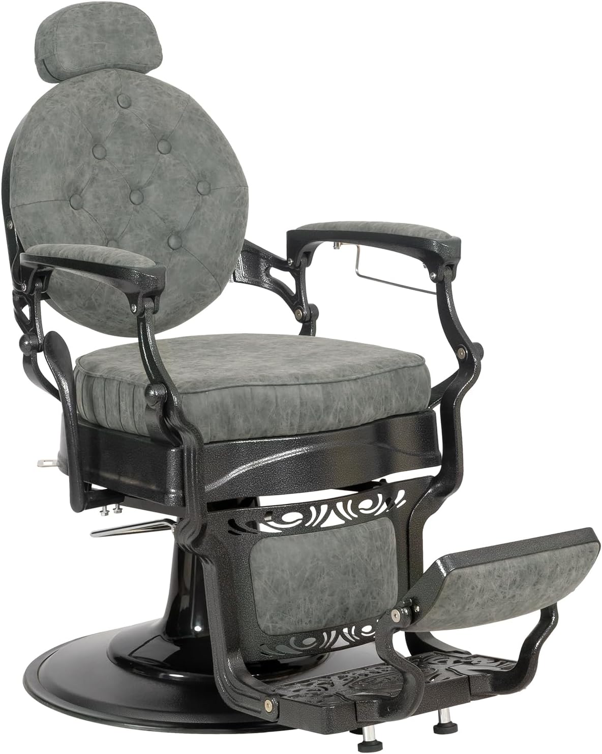 Winado Heavy Duty Vintage Recline Barber Chair Hydraulic with Headrest, Supports up to 700lbs & 360° Rotatable, Professional Salon Beauty Spa Shampoo Equipment (Grey - Button Style)