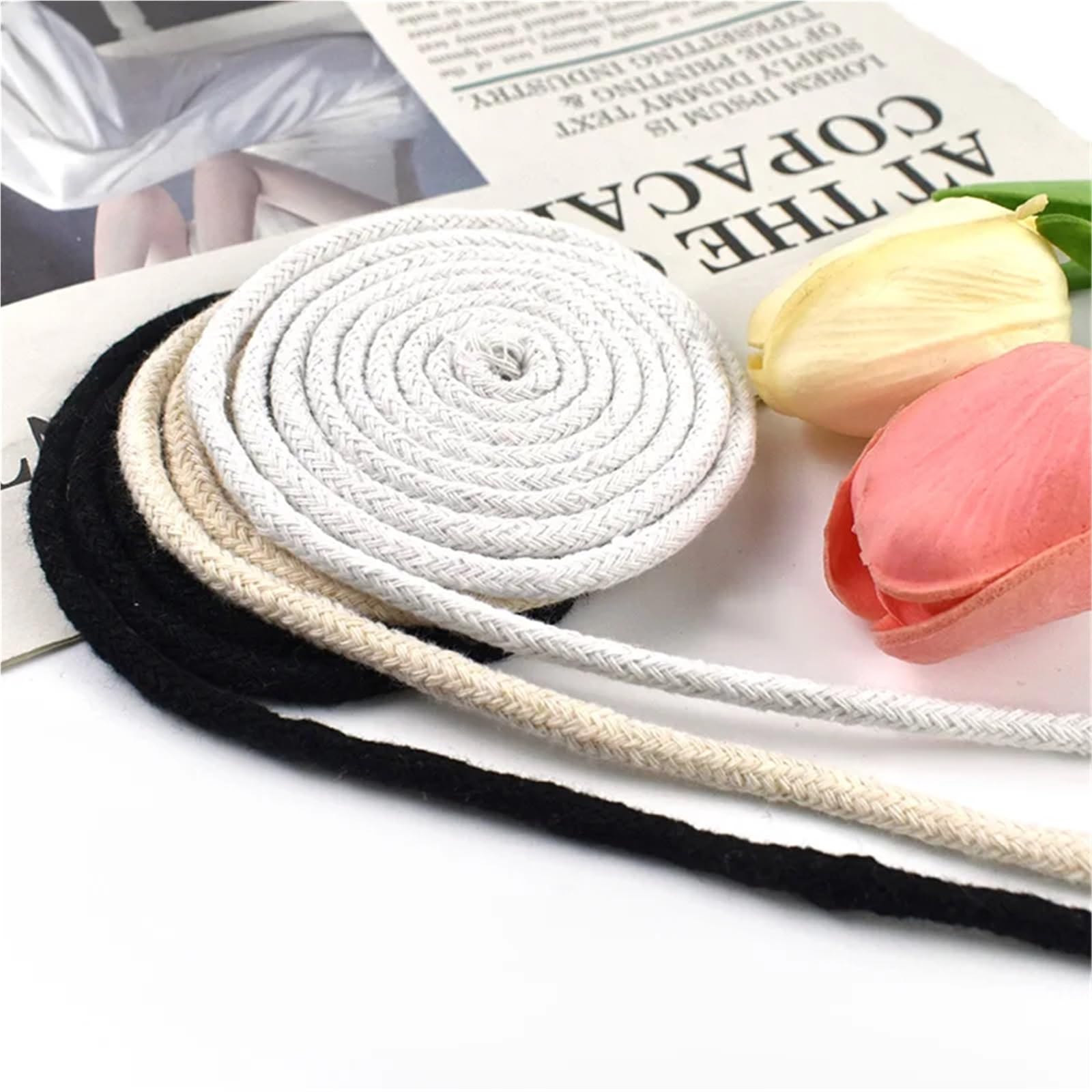 Cordón de algodón Trenzado Cordón de algodón Trenzado for Coser Ropa, Sombrero, Cuerda, macramé, Bolsa for el hogar, 10/20M, 4-10mm, 16 Partes(Beige-10mm,20Meters)