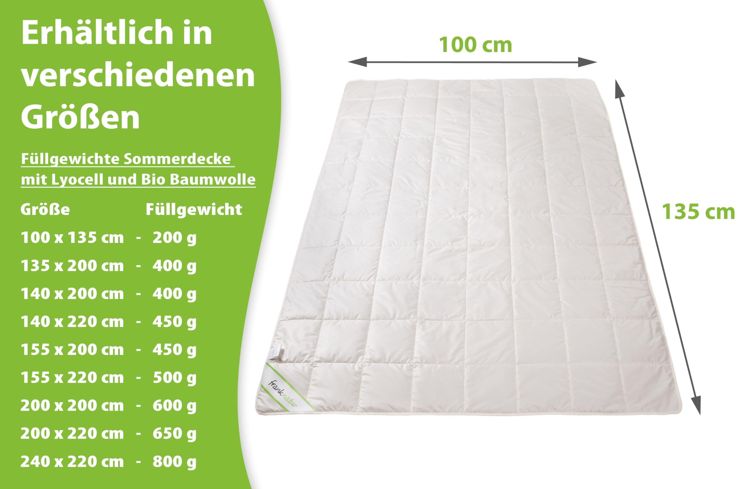 franknatur Kinderdecke 100x135 Bettdecke Kinder – leichte Lyocell Tencel Sommerdecke mit Bio Baumwolle Bezug, leichte Sommerbettdecke, atmungsaktiv, Oeko-TEX