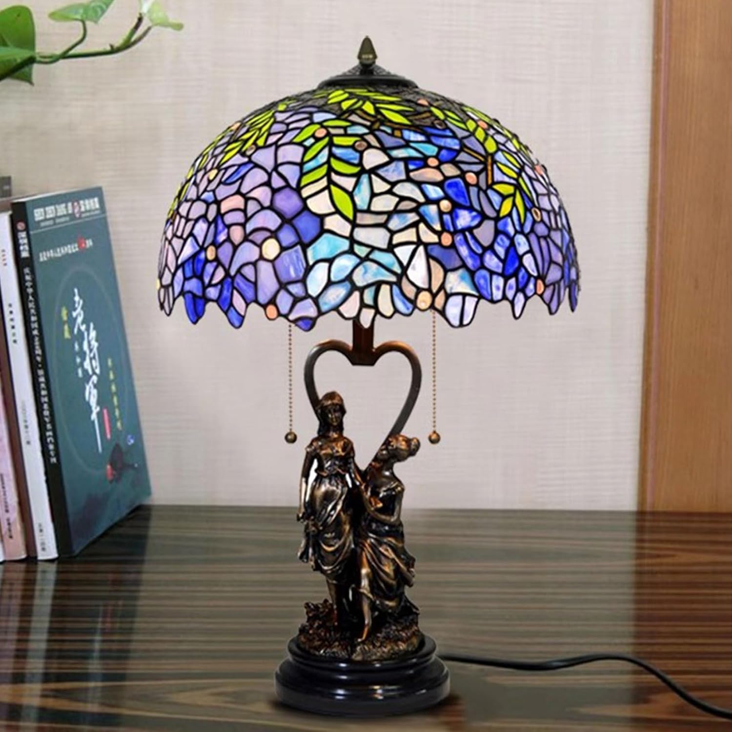 Tiffany Stained Glass Lamp Shade Replacement, Only 16 Inch Rose Tulip Wisteria Pattern Lampshade, Table Lamp Pendant Light Floor lamp Ceiling Lamp Floral Glass Beads Blue Lampshade,Wisteria