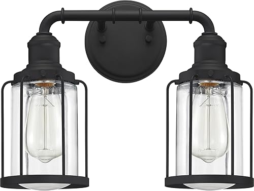 Miniatura 8 de Quoizel Ludlow - Luces de tocador de baño, 15 pulgadas, 2 luces, color negro tierra, accesorios de iluminación de baño industriales sobre espejo,