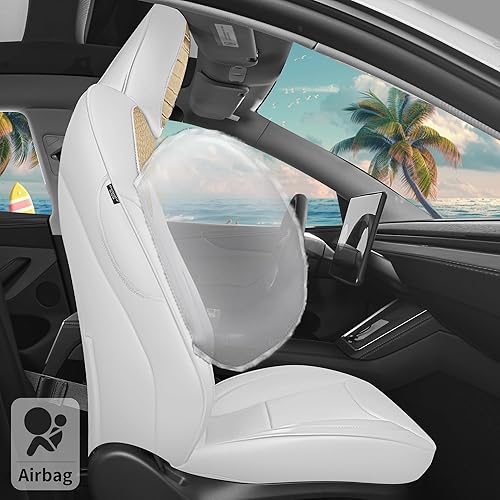 Miniatura 87 de Fundas de asiento para Tesla Modelo Y, funda de asiento de coche de Tesla, 12 piezas, impermeable, de piel de napa, totalmente envuelta