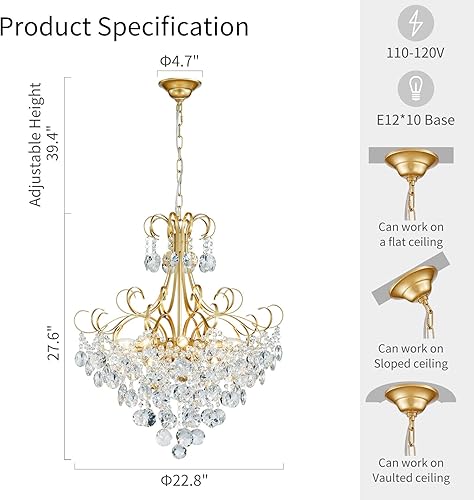 Miniatura 3 de ANJIADENGSHI Lámpara de araña de cristal, moderna lámpara colgante de cristal K9 para comedor, lámpara colgante de techo vintage, 10 luces doradas
