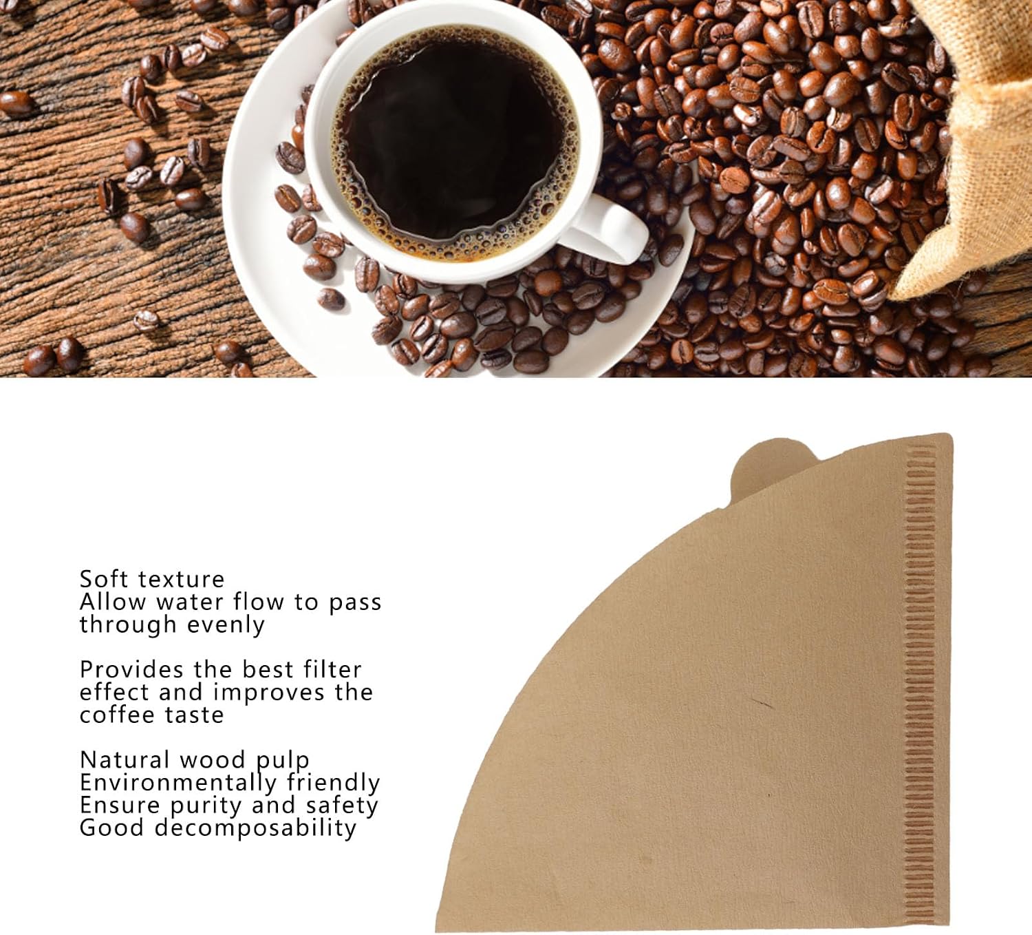 VBESTLIFE Coffee Filters, Cone Filter Paper 100pcs with Wood Pulp, Unbleached Soft Texture Cone for Drip Coffee Maker, for Home Office, Even Extraction (V01 Unbleached 100pcs) image 4