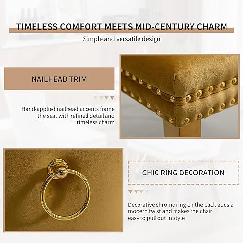 Miniatura 61 de Juego de 6 sillas de comedor modernas de mediados de siglo, con respaldo tapizado de terciopelo verde, sillas de cocina y comedor, patas de metal