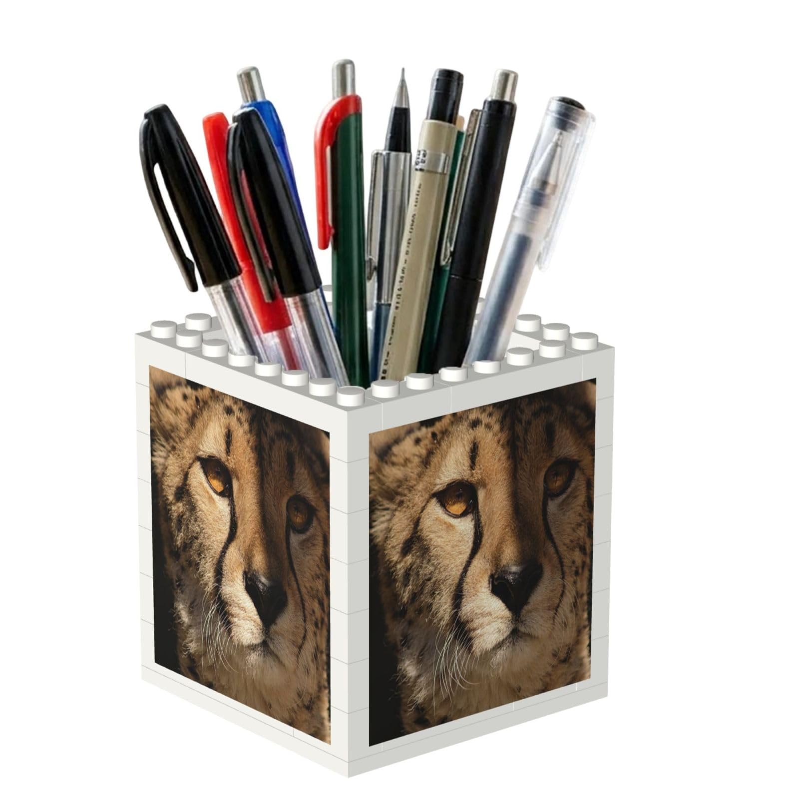 Poadnly White Cheetah Printed, Pen Pot Pencil Holder for Office Home School, Compact Desk Organiser for Office Stationery