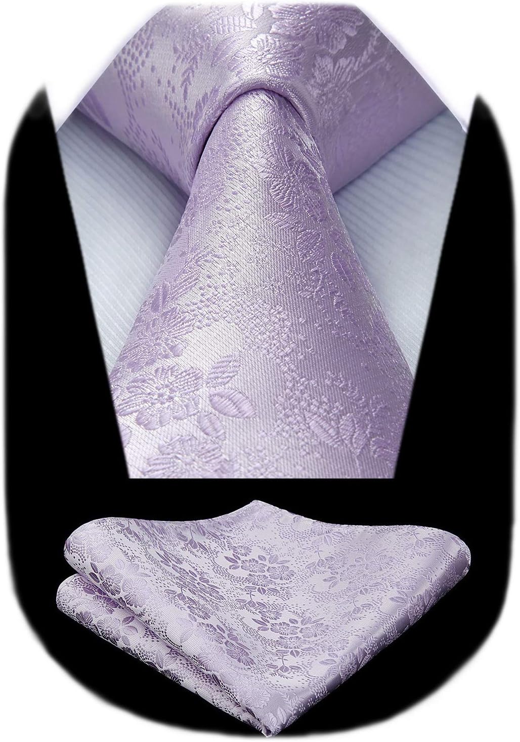HISDERN Men Floral Ties Woven Classic 3.4" Necktie Set Formal Tie Pocket Square for Wedding with Handkerchief Gift Box