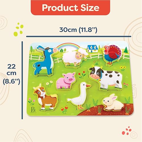 Miniatura 7 de B. toys - Peek & Explore 3 unidades - Granja, Mar - Rompecabezas grueso paquete de 3 - Rompecabezas de madera - 8 piezas cada uno - 2 años +