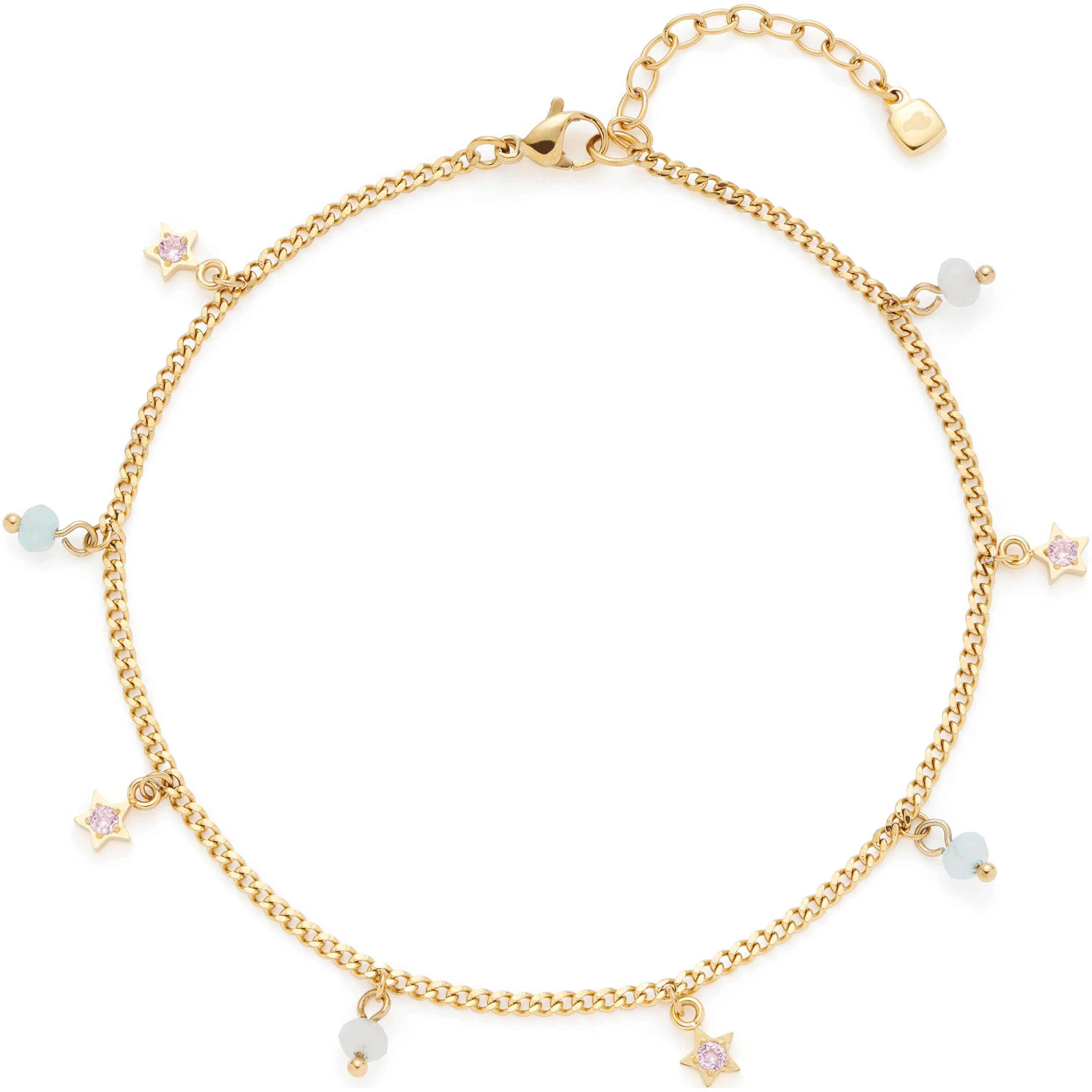 Tobillera de acero inoxidable para mujer con perlas y estrellas 4