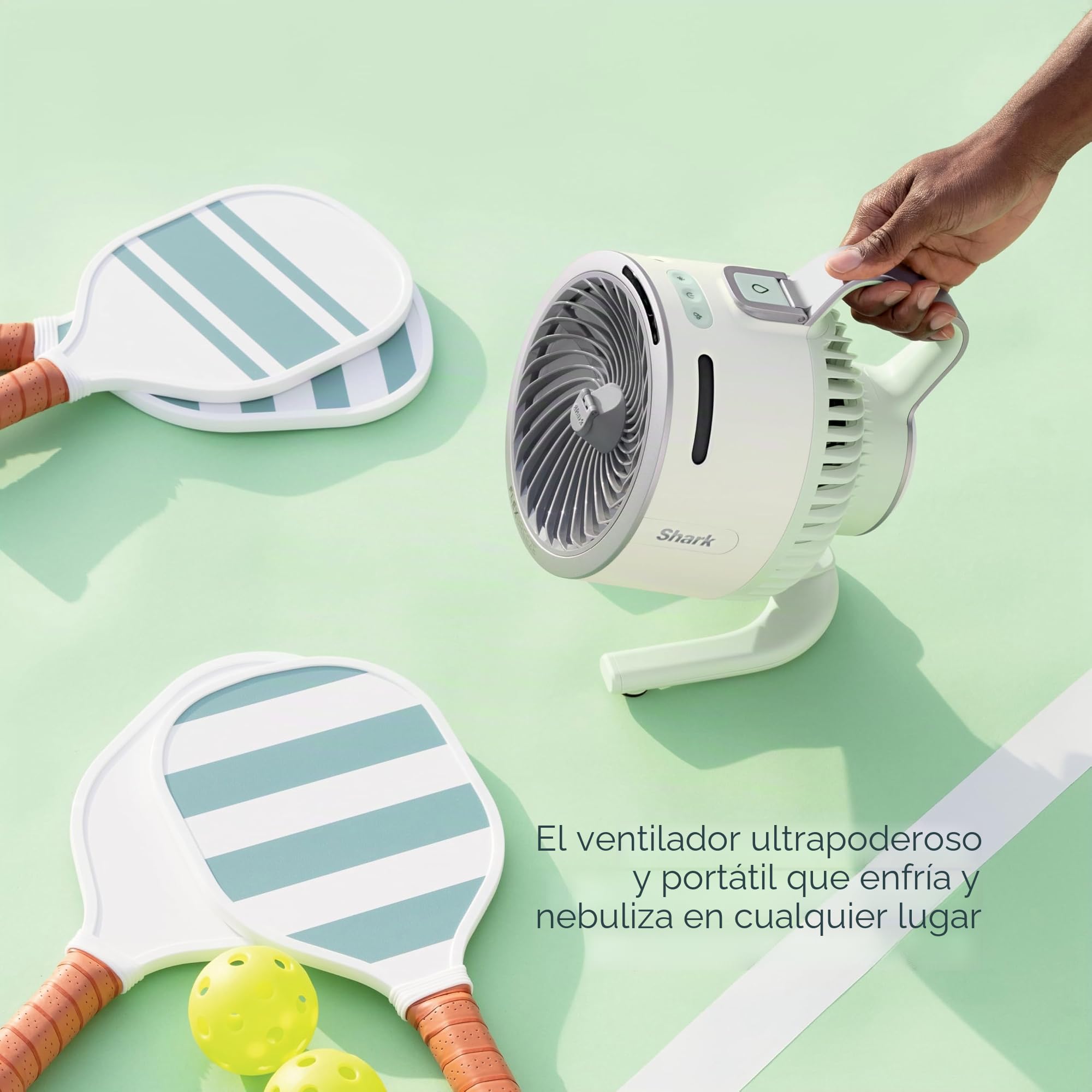 Shark FlexBreeze HydroGo, ultra potente, portátil, niebla para interiores y exteriores, rango de más de 70 pies, con cable e inalámbrico con hasta 12 horas de batería, 5 velocidades y nebulización