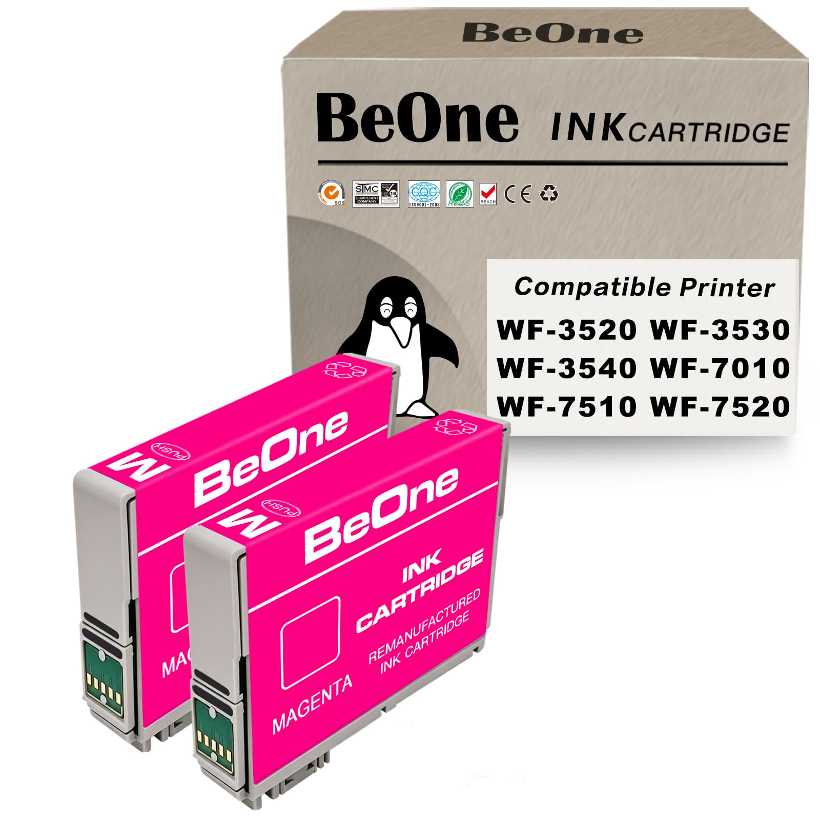 BeOne Remanufactured Ink Cartridges Replacement for Epson T126 126 to use with Workforce 60 435 520 545 630 633 635 645 840 845 WF-3520 WF-3530 WF-3540 WF-7010 WF-7510 WF-7520 Printer (2 Magenta)