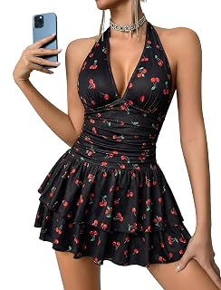 Avidlove Women's Summer Dress V Neck Ruffle Hem Mini Dress Ruched Waist Short Party Club Dress - Amazon product rated Grade A