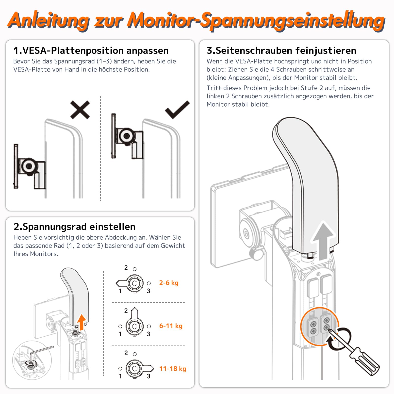 PUTORSEN Freistehender Monitorständer für 17-49 Zoll Bildschirm bis zu 18 kg,Ultra-breiter Monitor Halterung 1 Monitor,Stufenlose Höhenverstellung Schwenkbar Neigbar,VESA 75/100mm