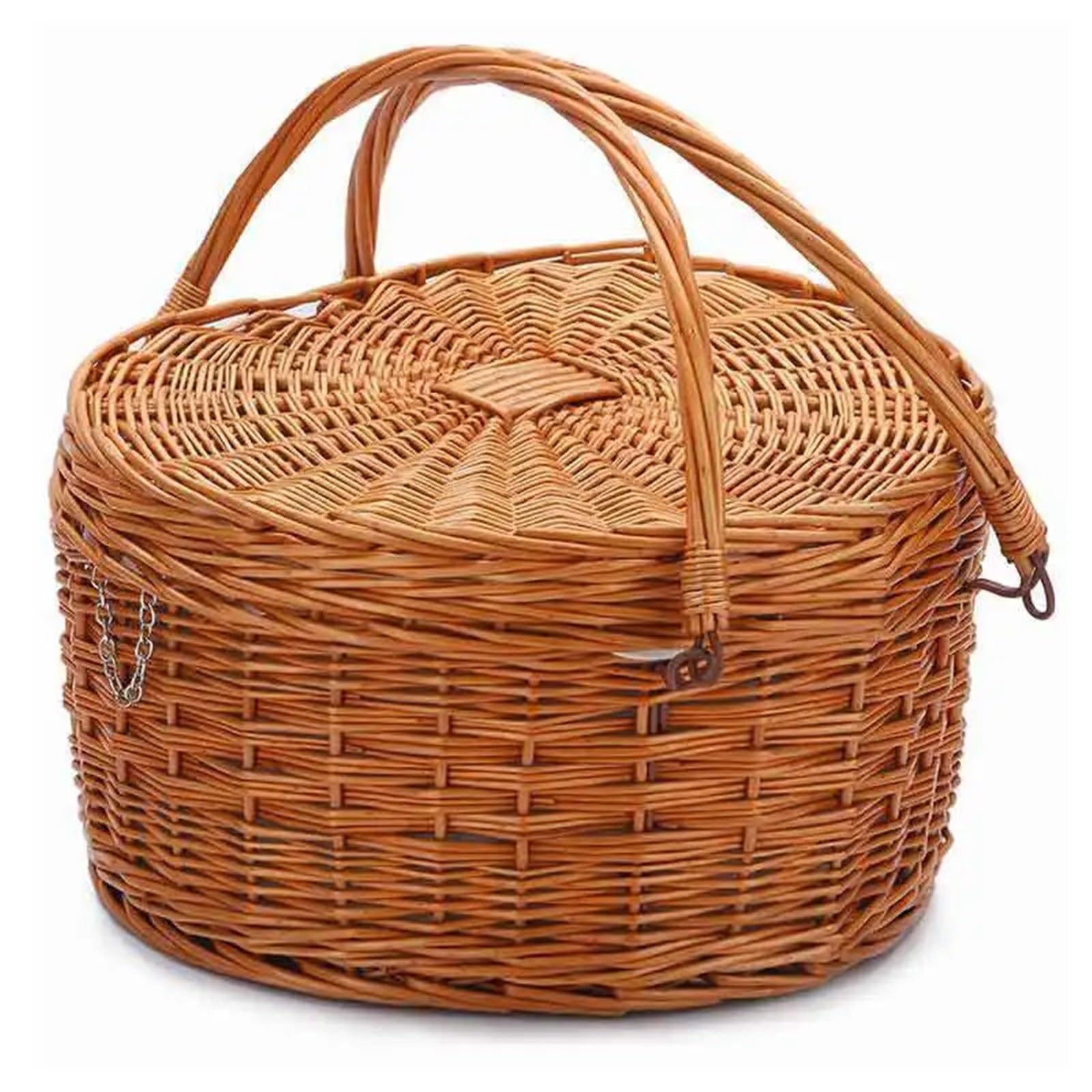 Wicker Picnic Basket With Lid Hamper Hand Woven Flower Home For Indoor Outdoor Camping