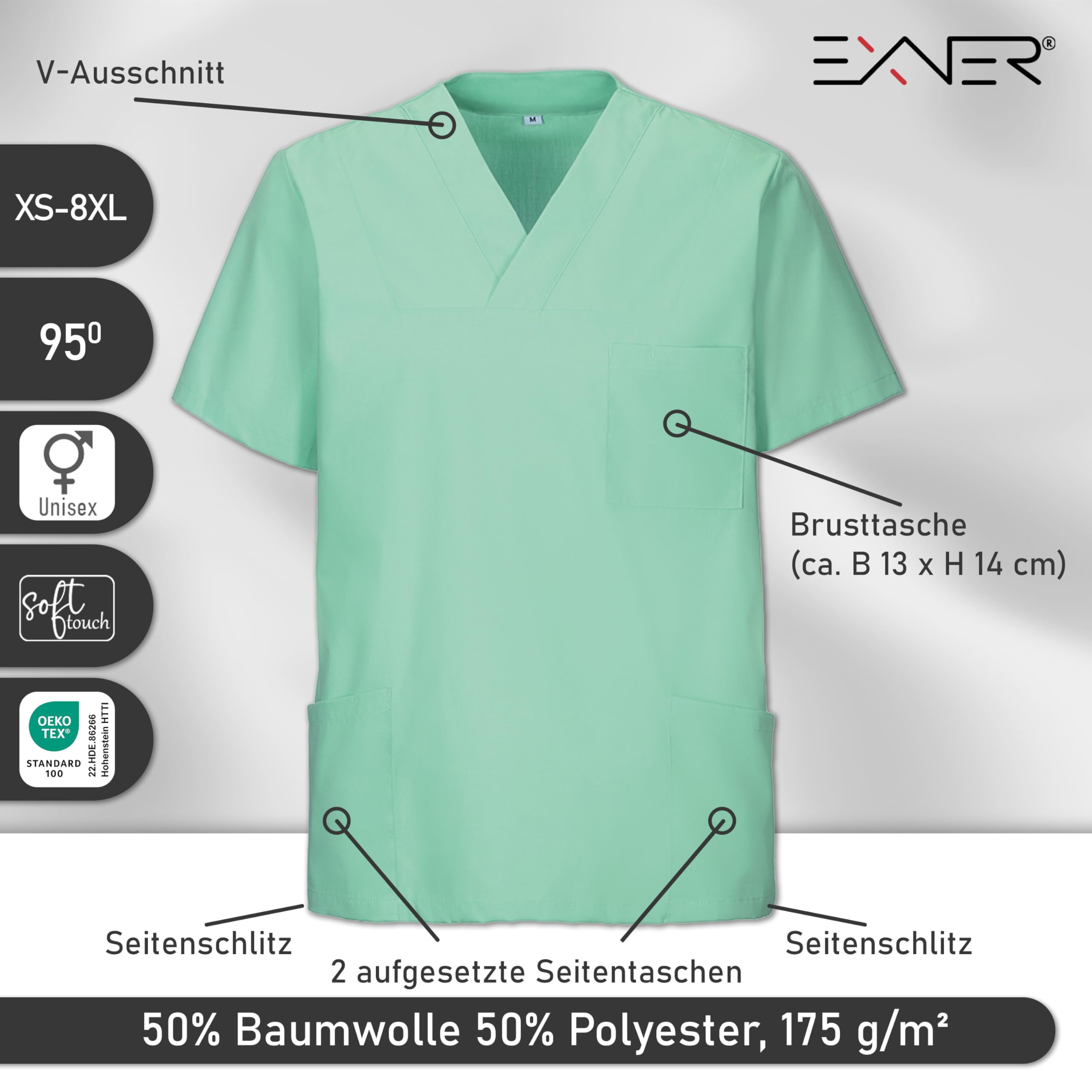 EXNER Medizin Kasack Set – Kasack & Hose für Damen und Herren, Pflegebekleidung Set in 26 Farben, Oberteil + Hose farbig, Schlupfkasack & Schlupfhose, XS–5XL